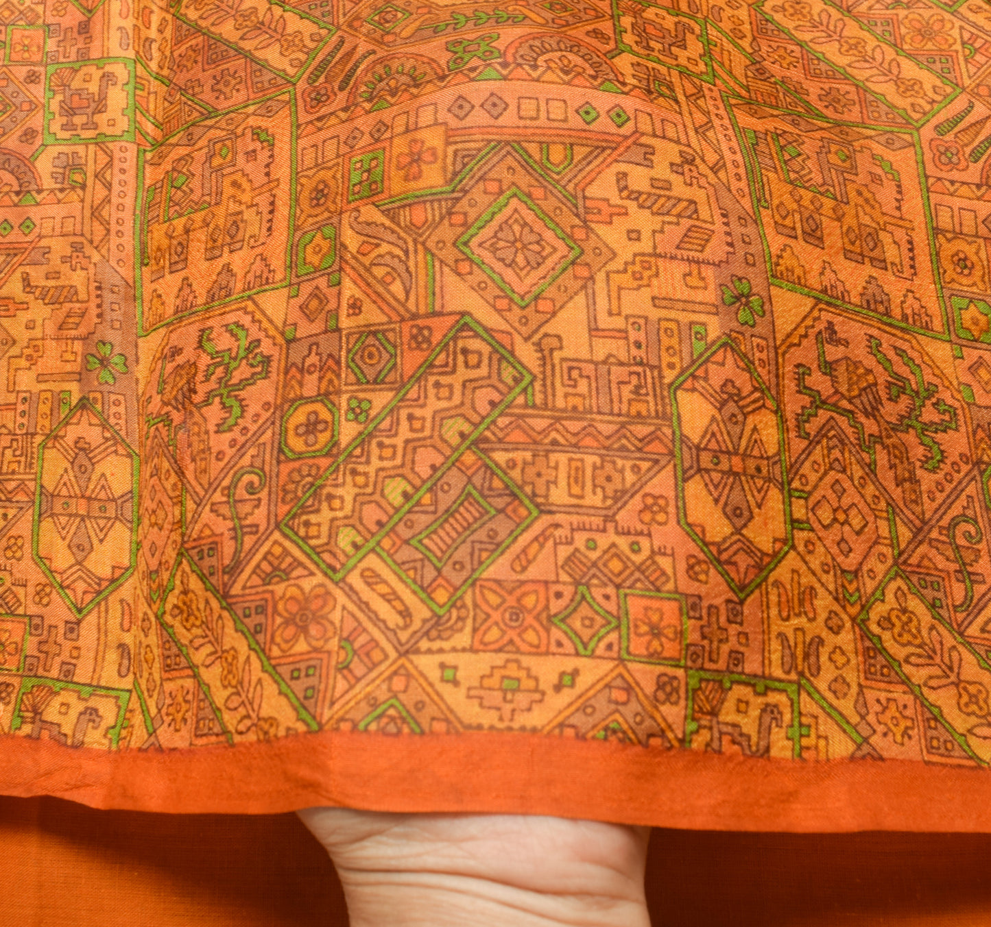 Sushila Vintage Orange Saree 100% Pure Silk Printed Indian Soft Craft Fabric
