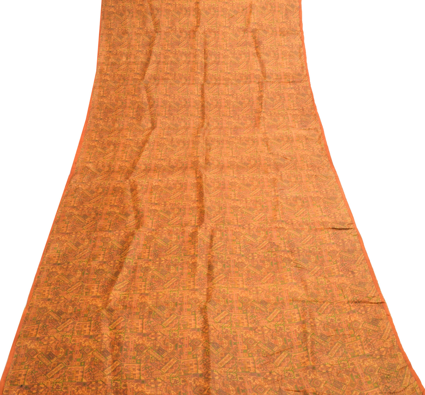 Sushila Vintage Orange Saree 100% Pure Silk Printed Indian Soft Craft Fabric