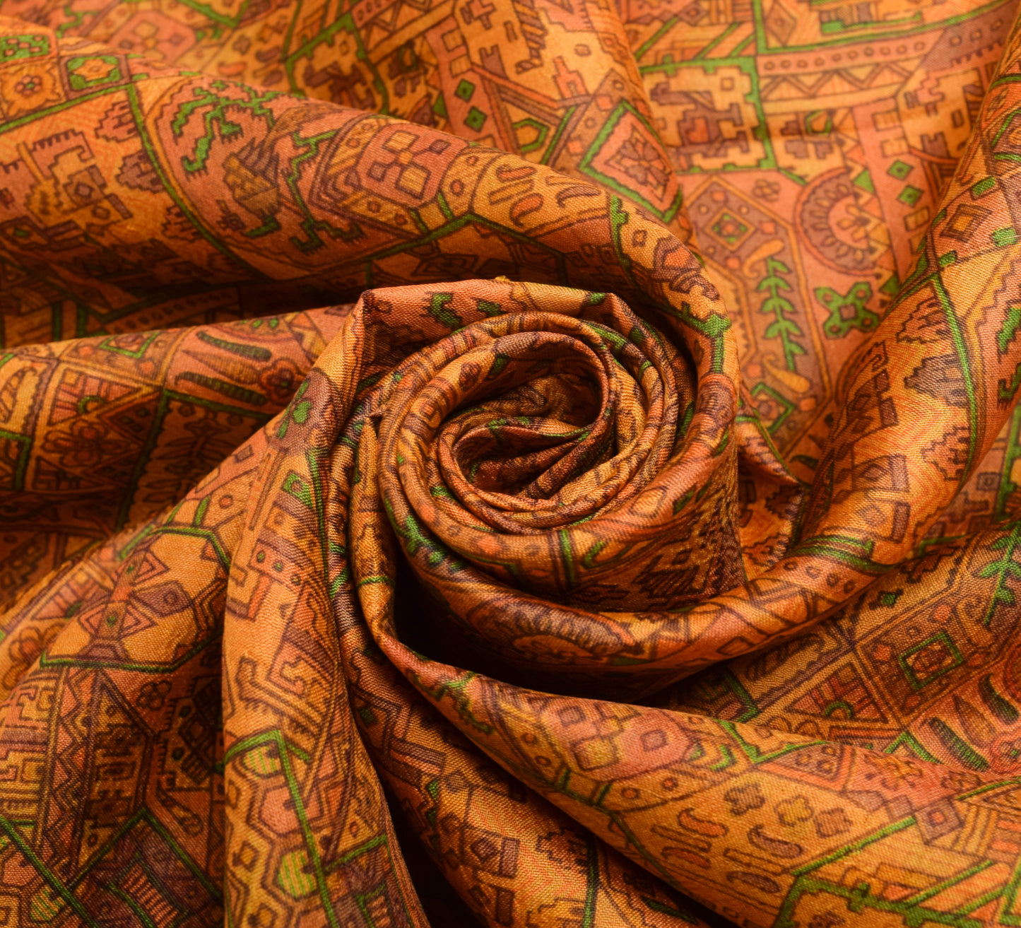 Sushila Vintage Orange Saree 100% Pure Silk Printed Indian Soft Craft Fabric