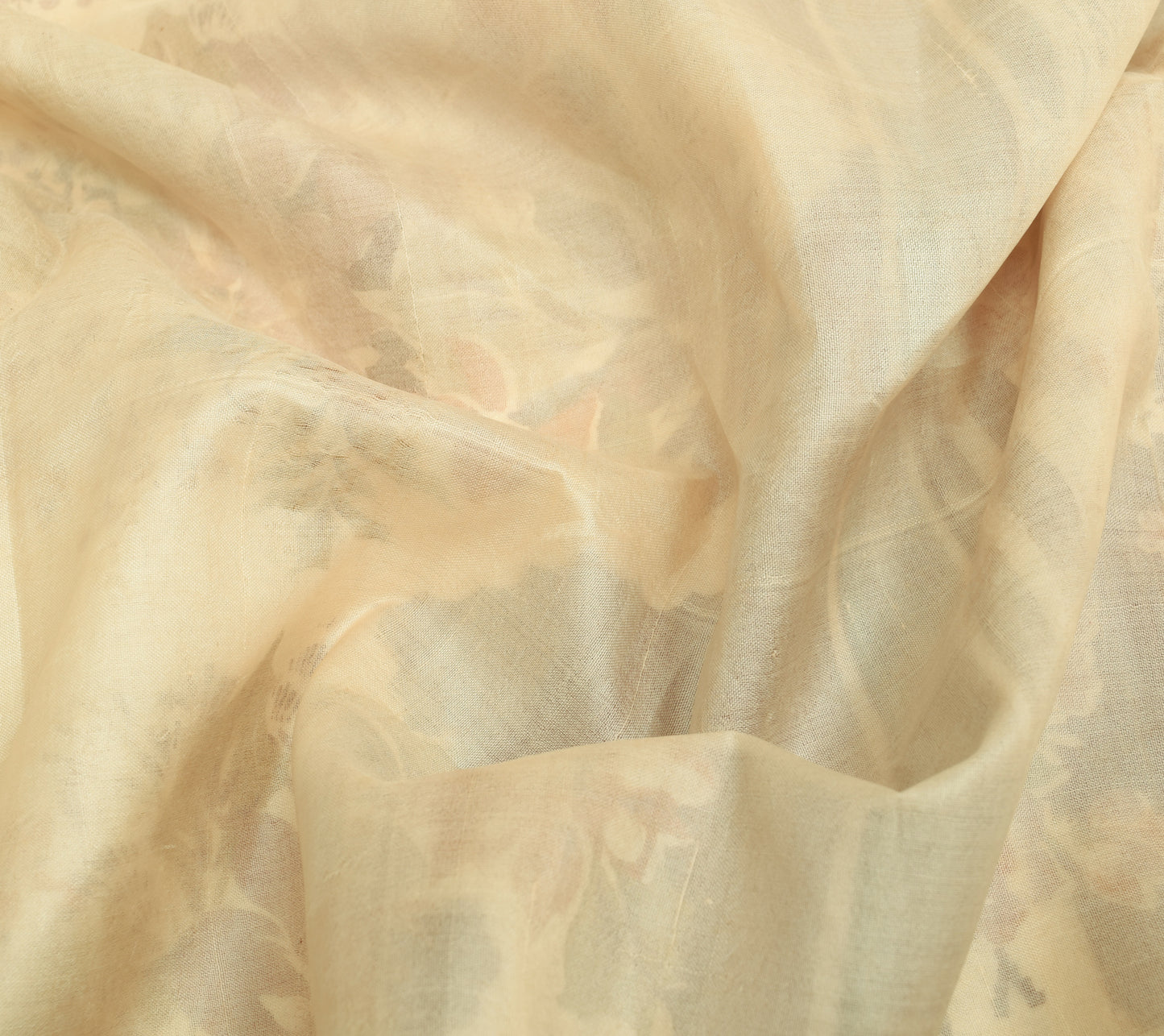 Sushila Vintage Cream Saree 100% Pure Silk Printed Floral Indian Craft Fabric