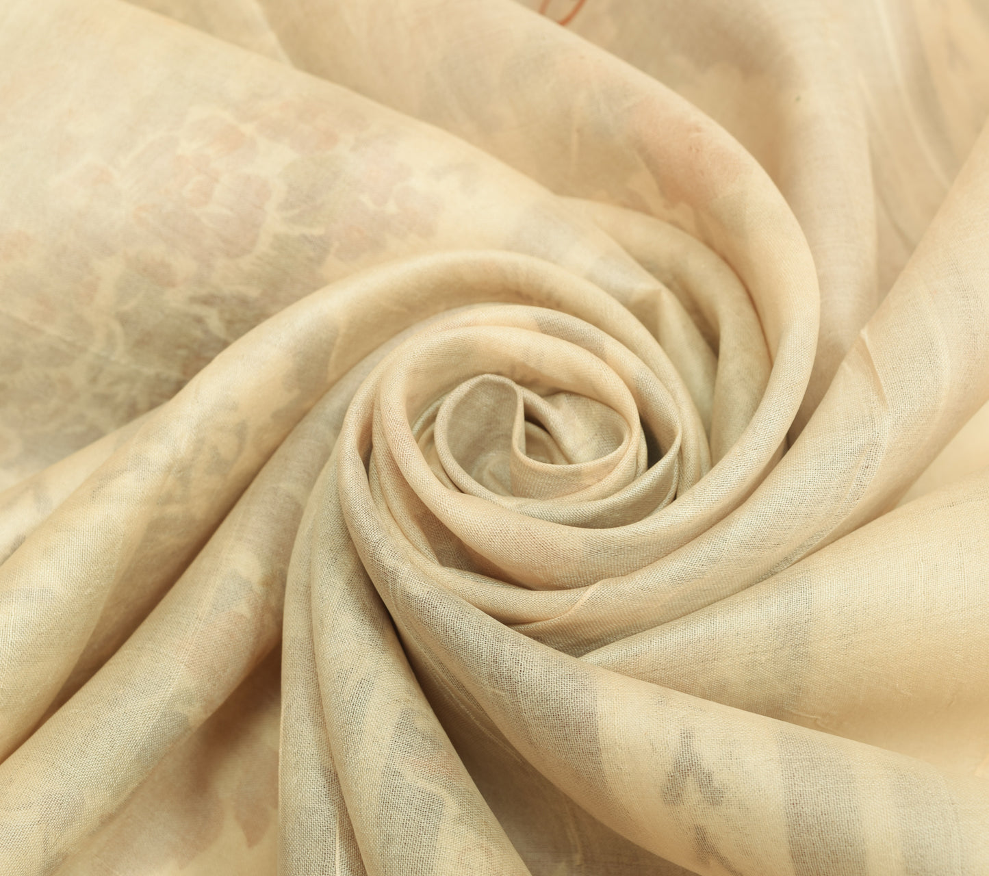 Sushila Vintage Cream Saree 100% Pure Silk Printed Floral Indian Craft Fabric