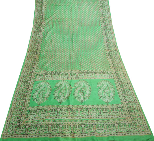 Sushila Vintage Saree 100% Pure Silk Green Floral Printed Soft Craft Fabric
