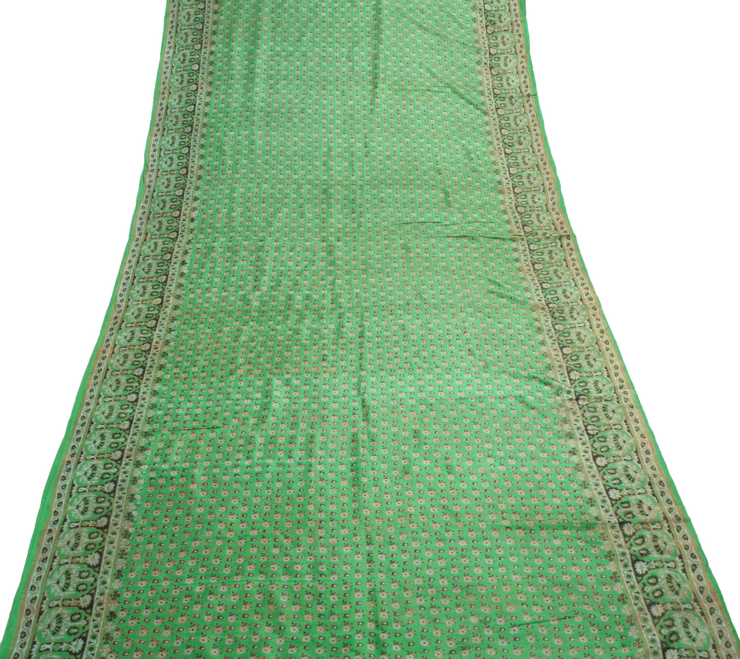 Sushila Vintage Saree 100% Pure Silk Green Floral Printed Soft Craft Fabric