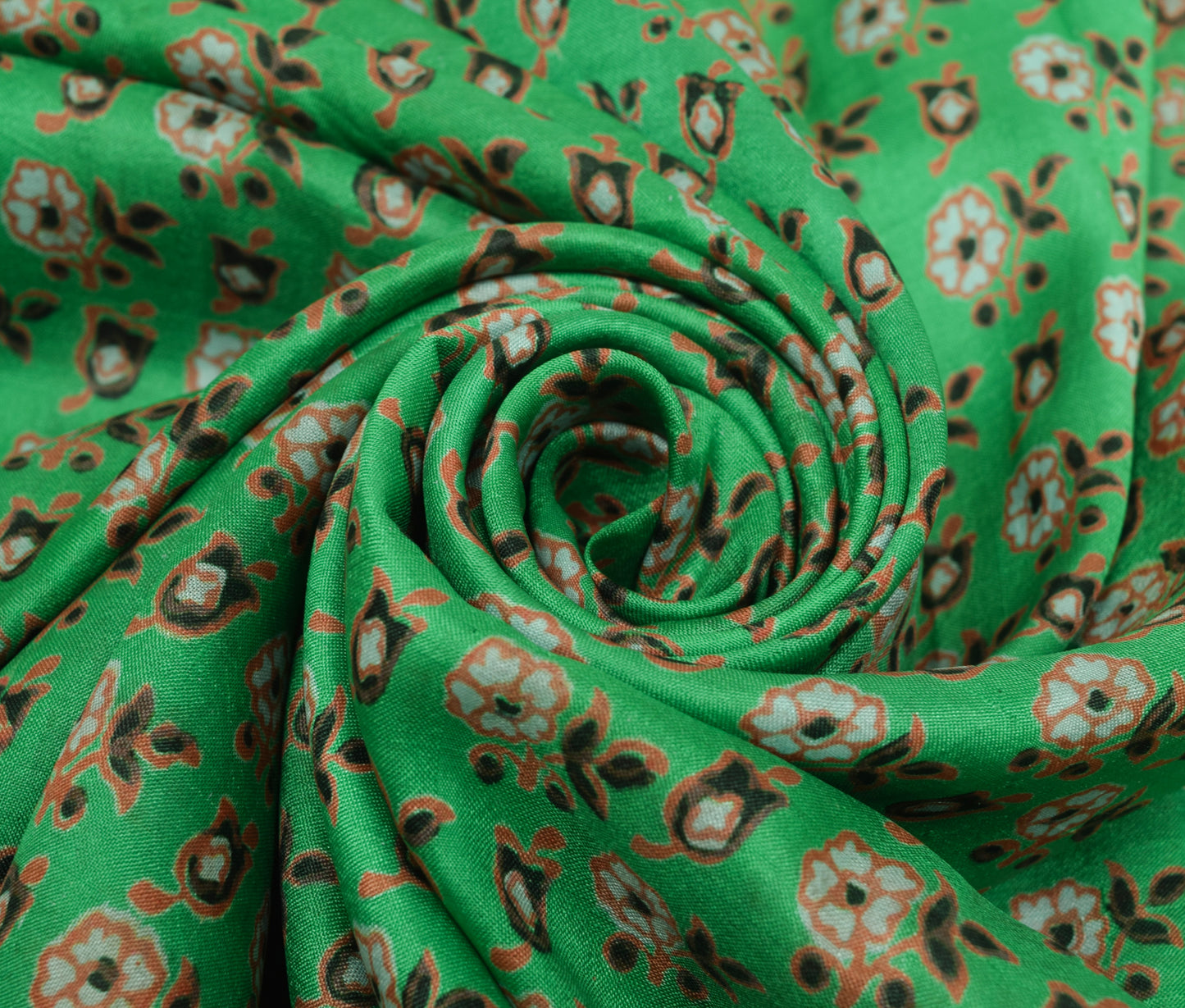 Sushila Vintage Saree 100% Pure Silk Green Floral Printed Soft Craft Fabric