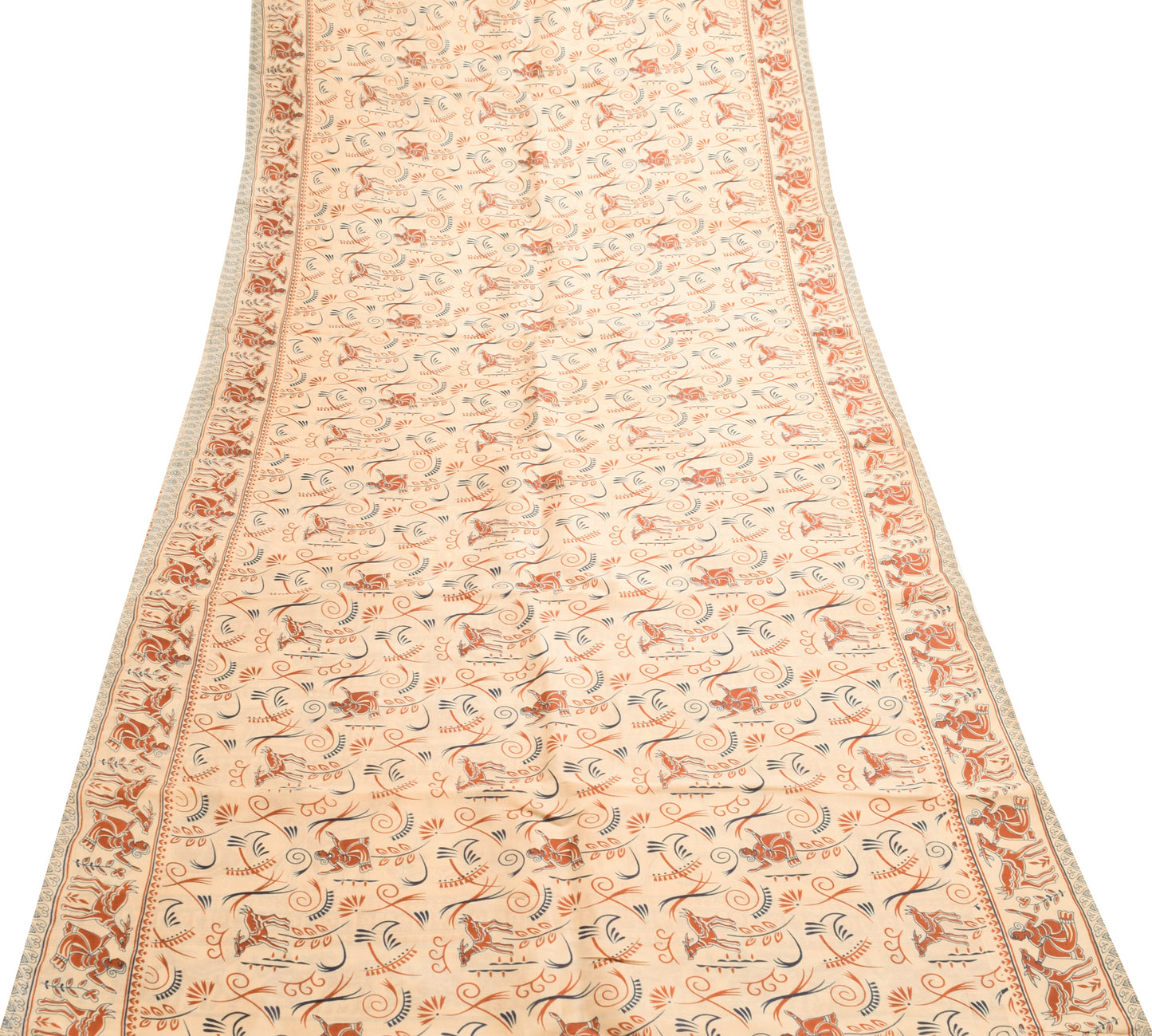 Sushila Vintage Light Brown Saree 100% Pure Silk Printed Human Craft Fabric