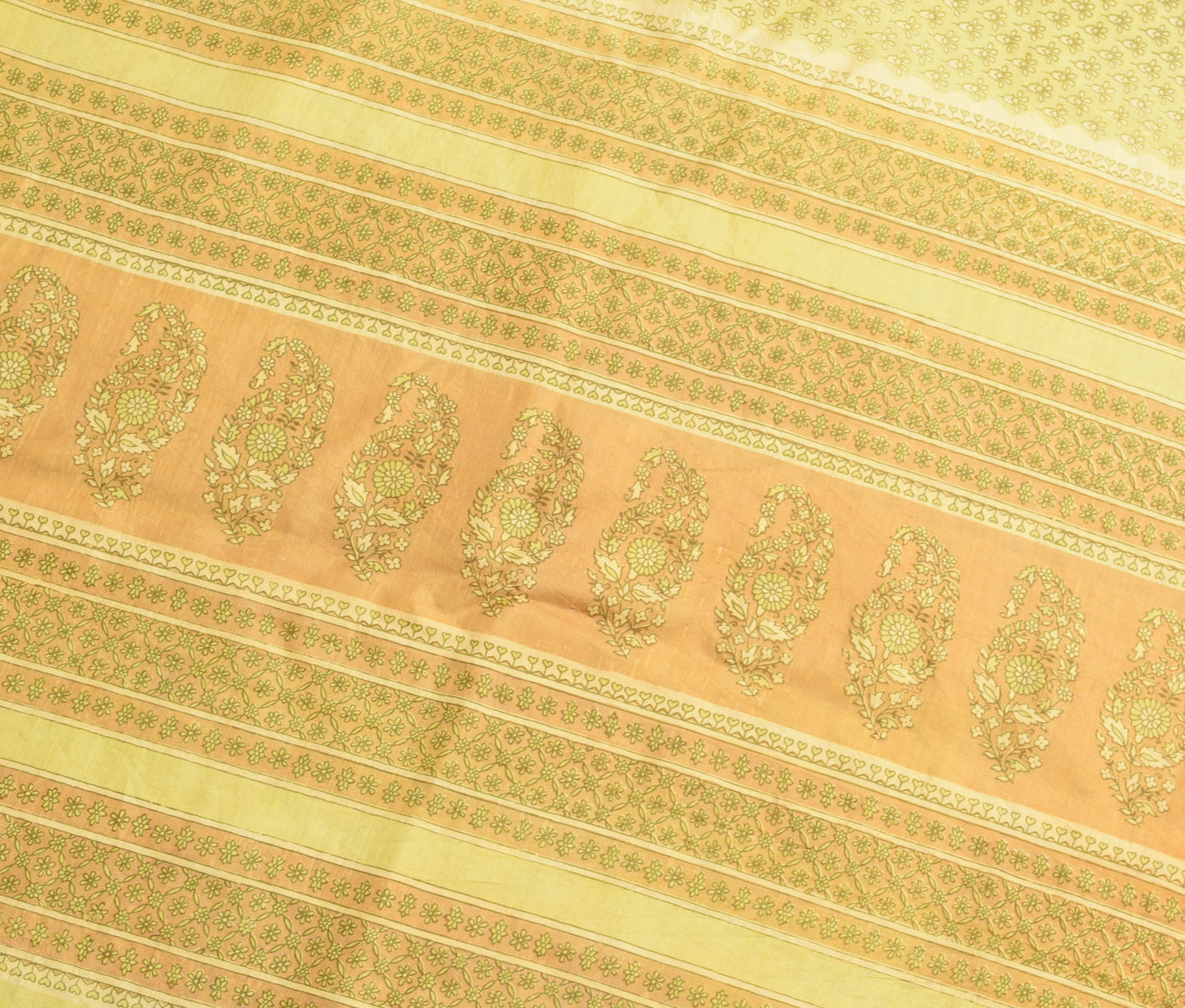 Sushila Vintage Saree 100% Pure Silk Printed Green Floral Soft Craft Fabric