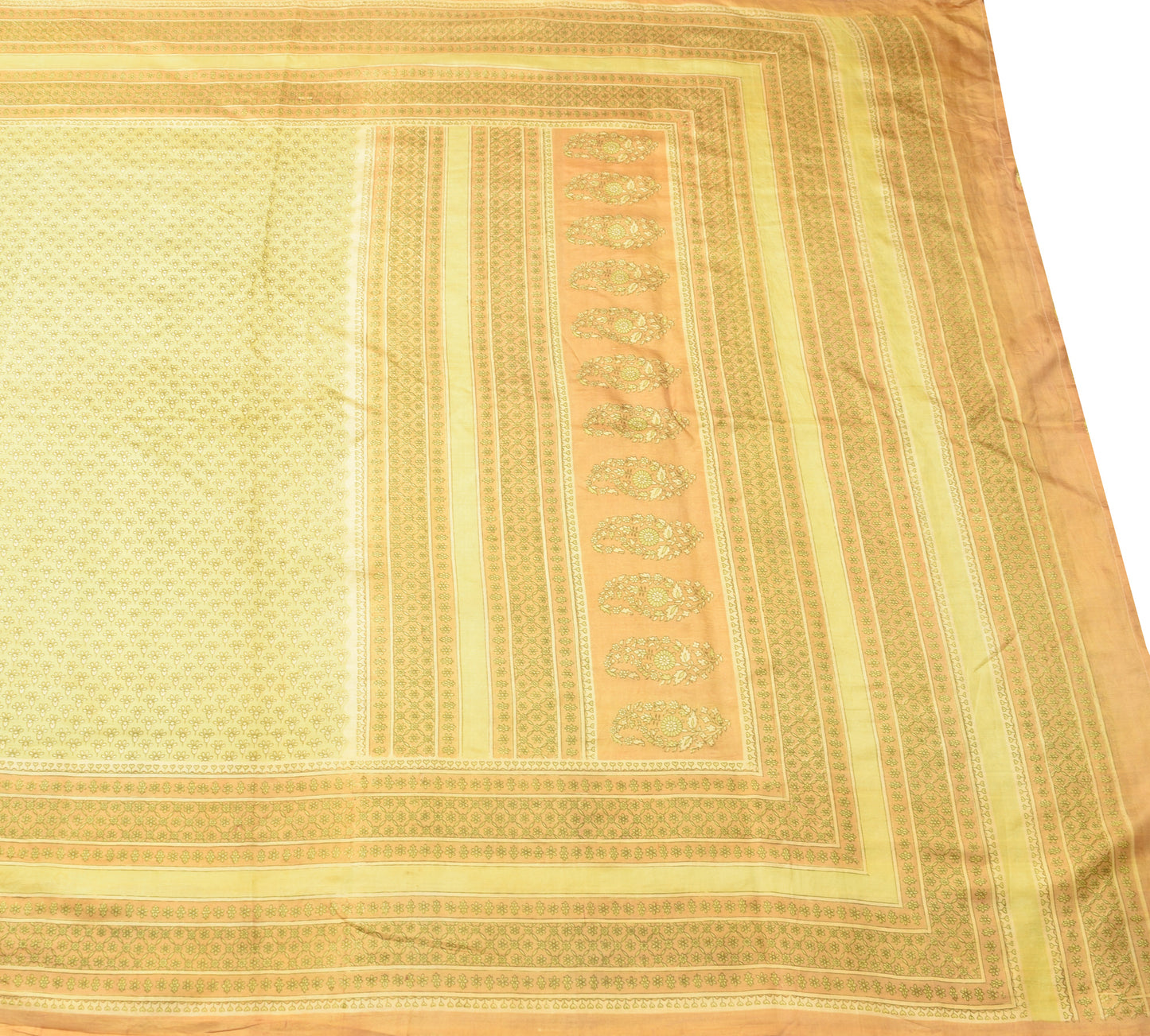 Sushila Vintage Saree 100% Pure Silk Printed Green Floral Soft Craft Fabric