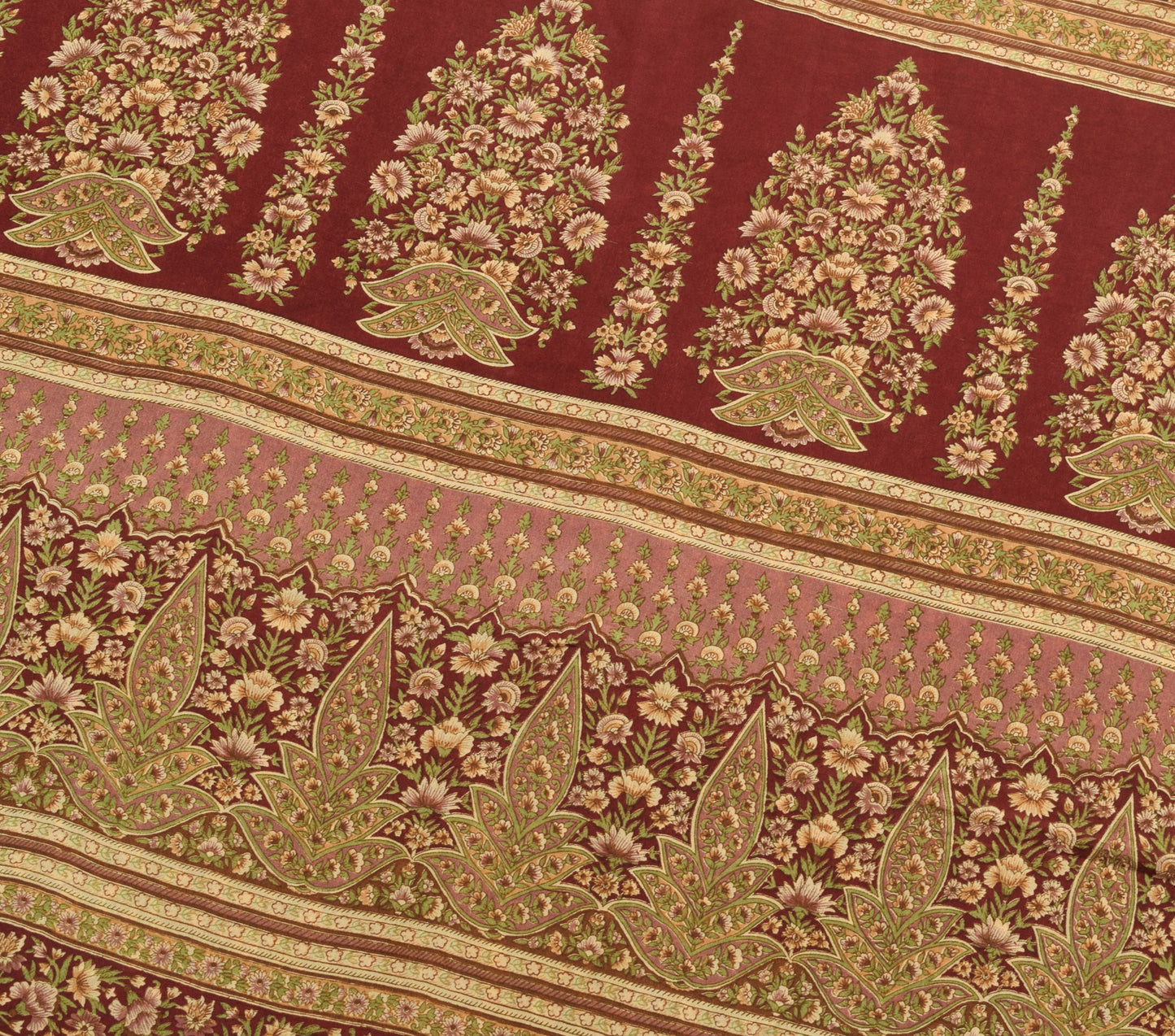 Sushila Vintage Maroon Saree 100% Pure Silk Printed Floral Soft Craft Fabric