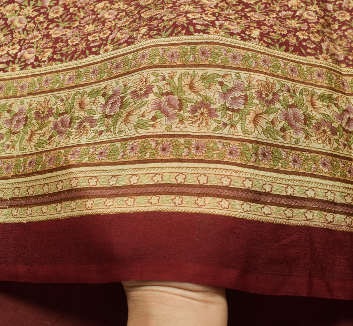 Sushila Vintage Maroon Saree 100% Pure Silk Printed Floral Soft Craft Fabric