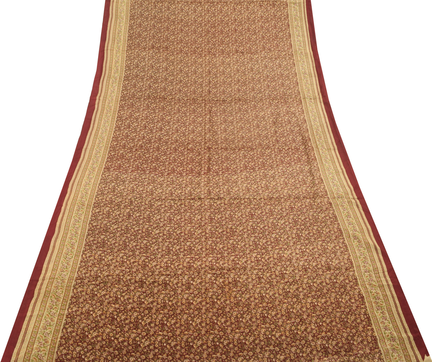 Sushila Vintage Maroon Saree 100% Pure Silk Printed Floral Soft Craft Fabric