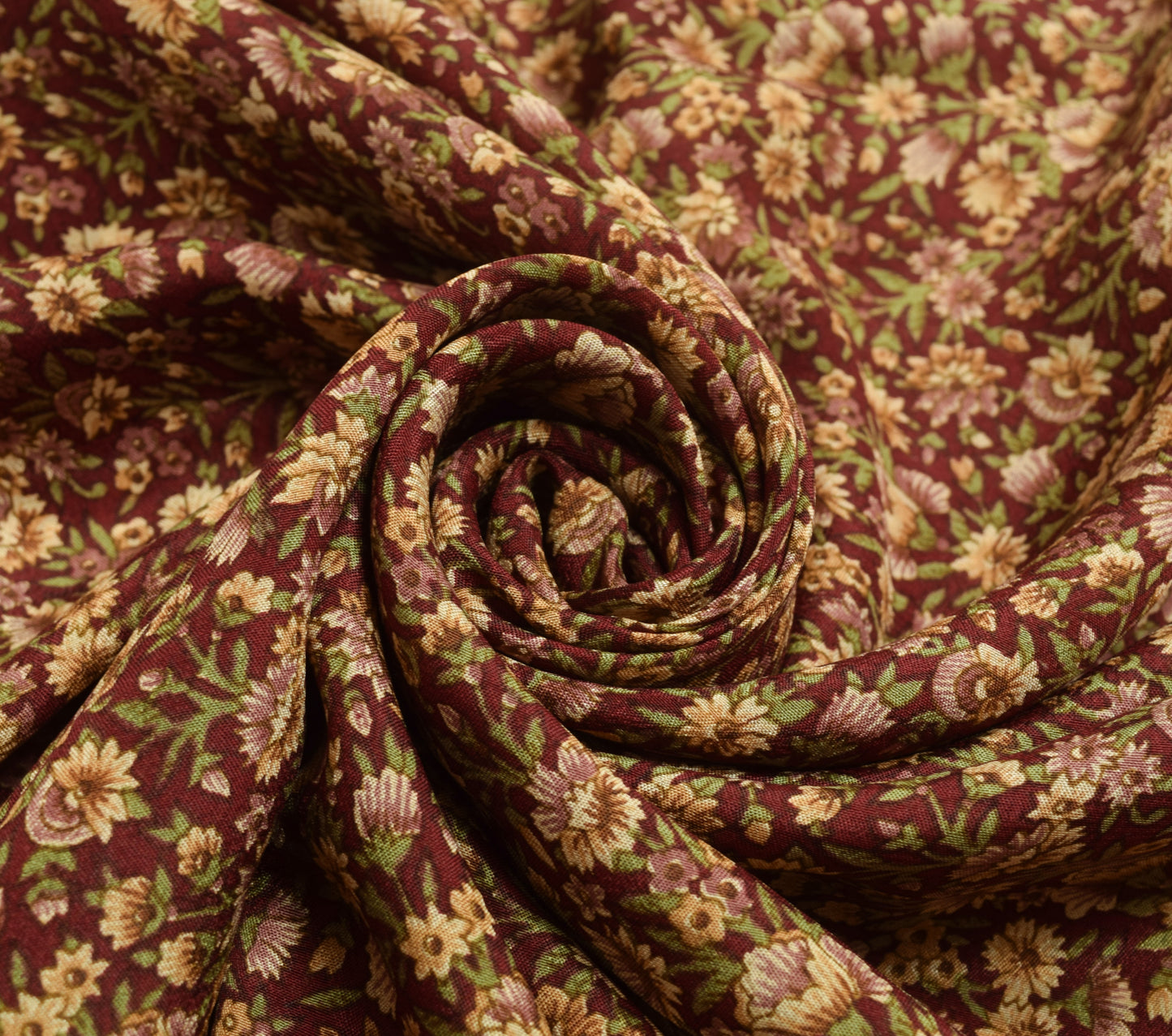 Sushila Vintage Maroon Saree 100% Pure Silk Printed Floral Soft Craft Fabric
