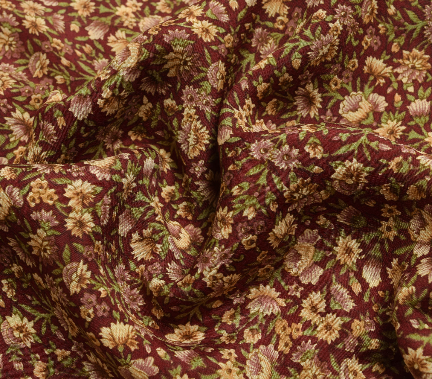 Sushila Vintage Maroon Saree 100% Pure Silk Printed Floral Soft Craft Fabric