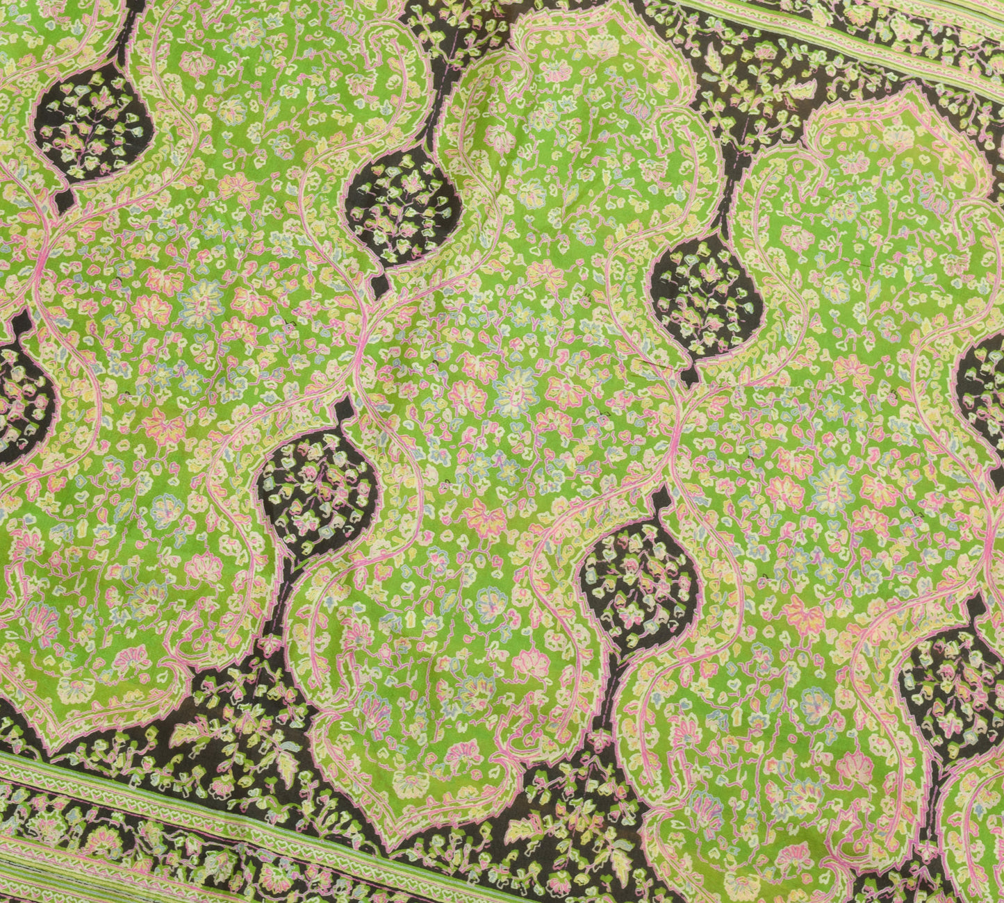 Sushila Vintage Yellow Saree 100% Pure Silk Printed Floral Soft Craft Fabric