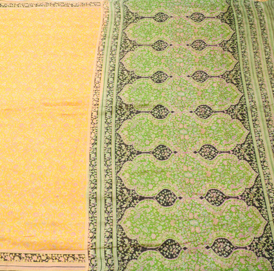 Sushila Vintage Yellow Saree 100% Pure Silk Printed Floral Soft Craft Fabric