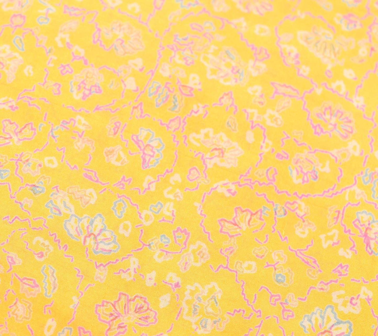 Sushila Vintage Yellow Saree 100% Pure Silk Printed Floral Soft Craft Fabric