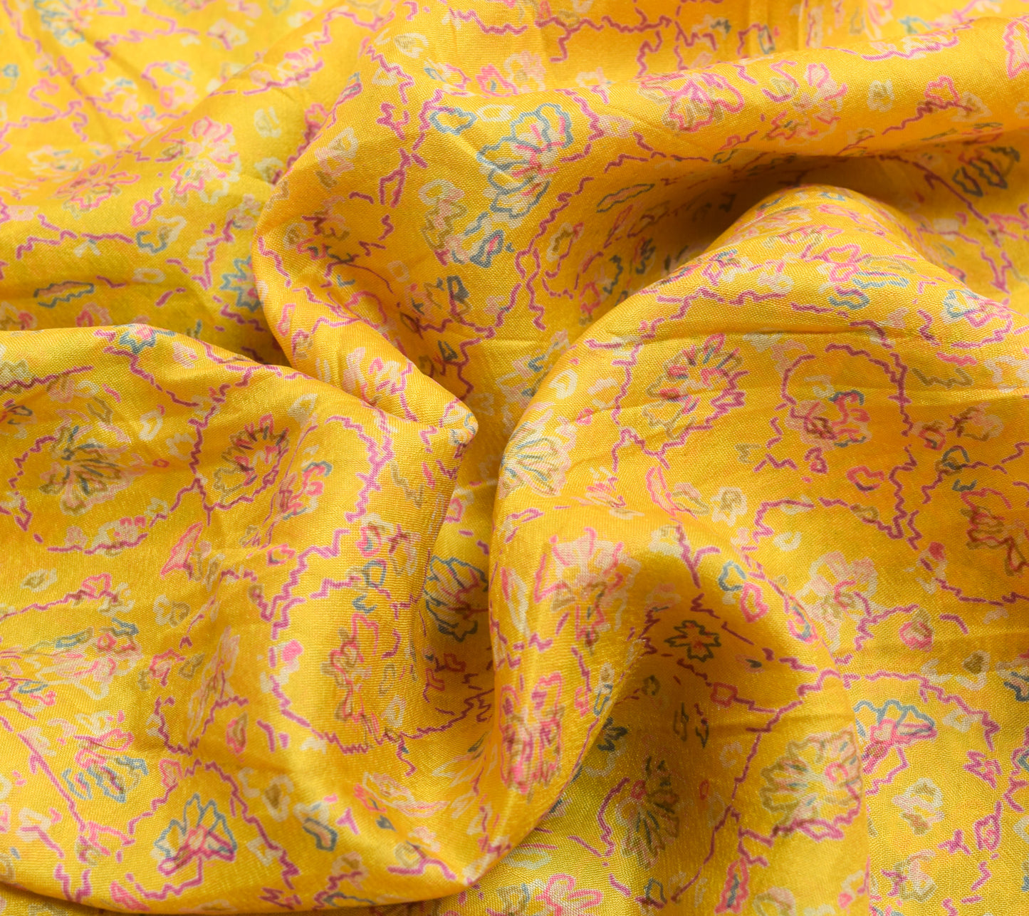 Sushila Vintage Yellow Saree 100% Pure Silk Printed Floral Soft Craft Fabric