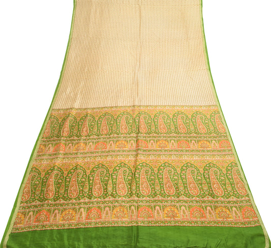Sushila Vintage Saree 100% Pure Silk Printed Beige Floral Soft Craft Fabric