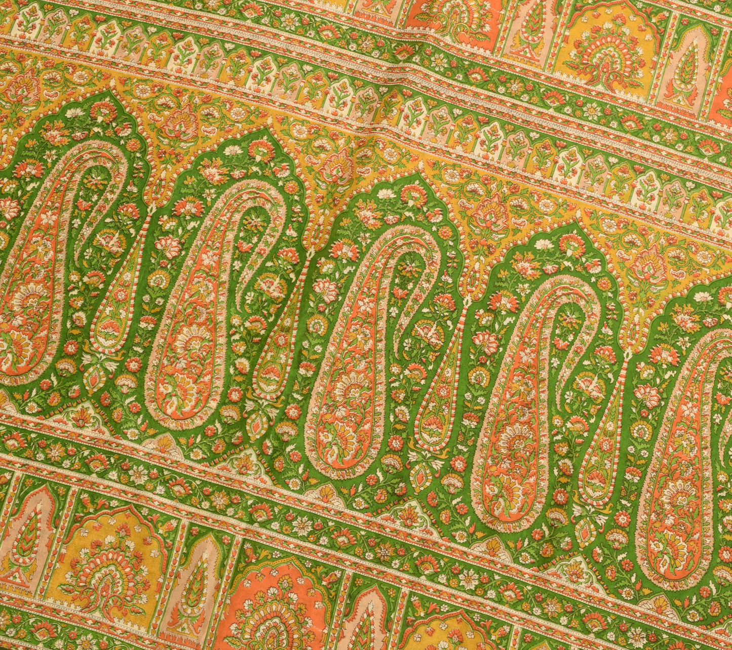 Sushila Vintage Saree 100% Pure Silk Printed Beige Floral Soft Craft Fabric