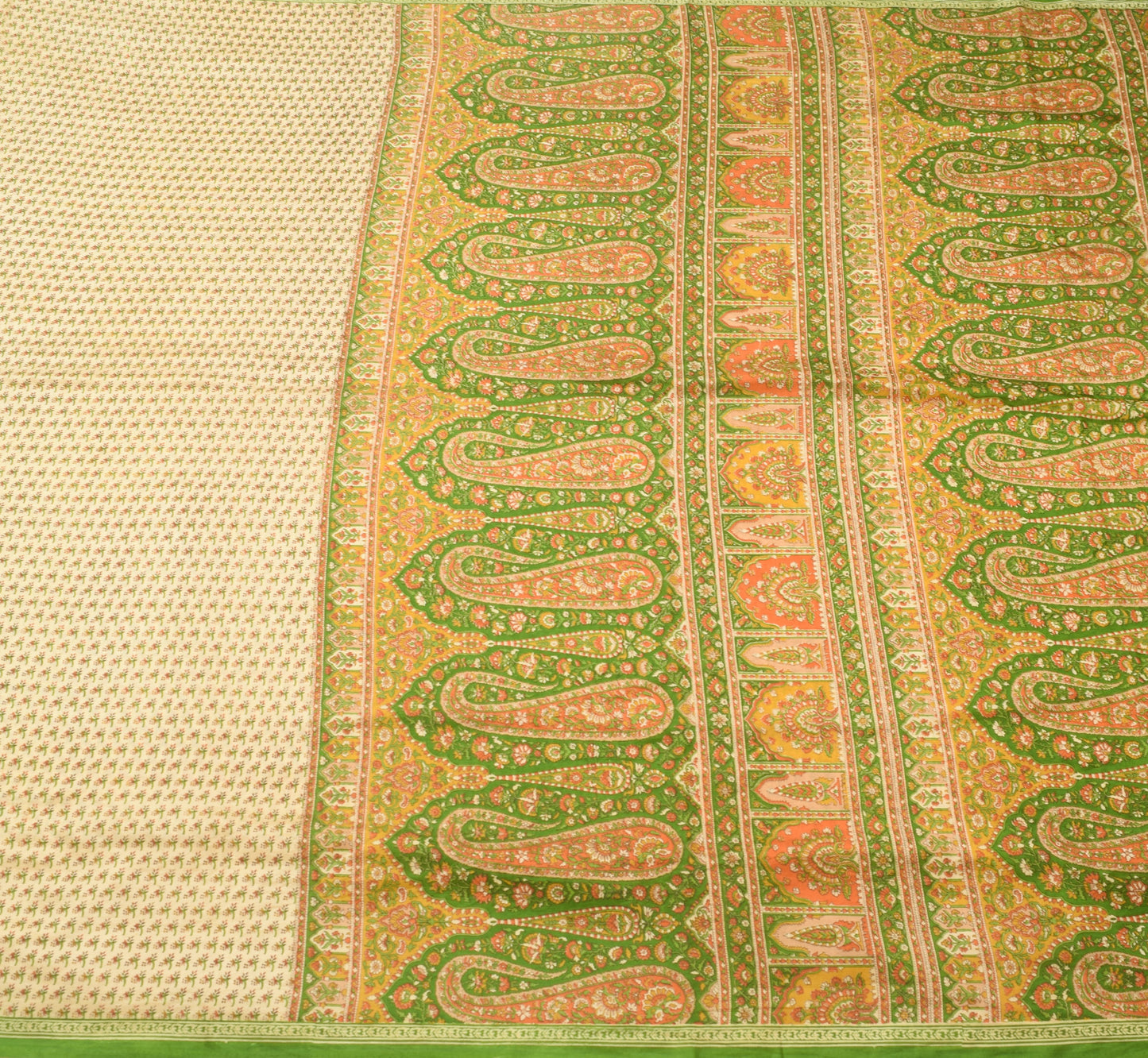 Sushila Vintage Saree 100% Pure Silk Printed Beige Floral Soft Craft Fabric