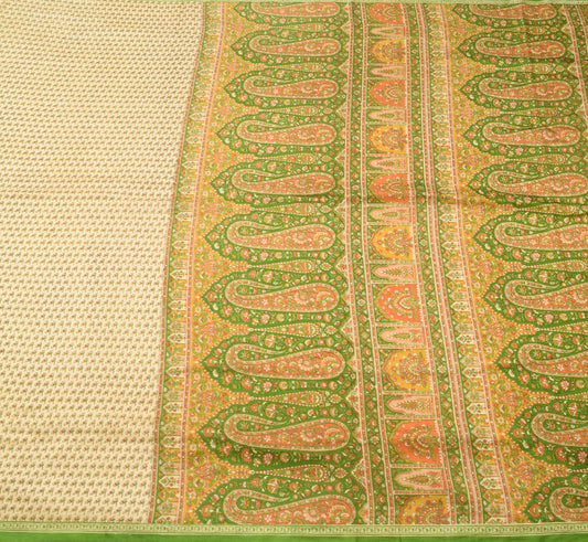 Sushila Vintage Saree 100% Pure Silk Printed Beige Floral Soft Craft Fabric