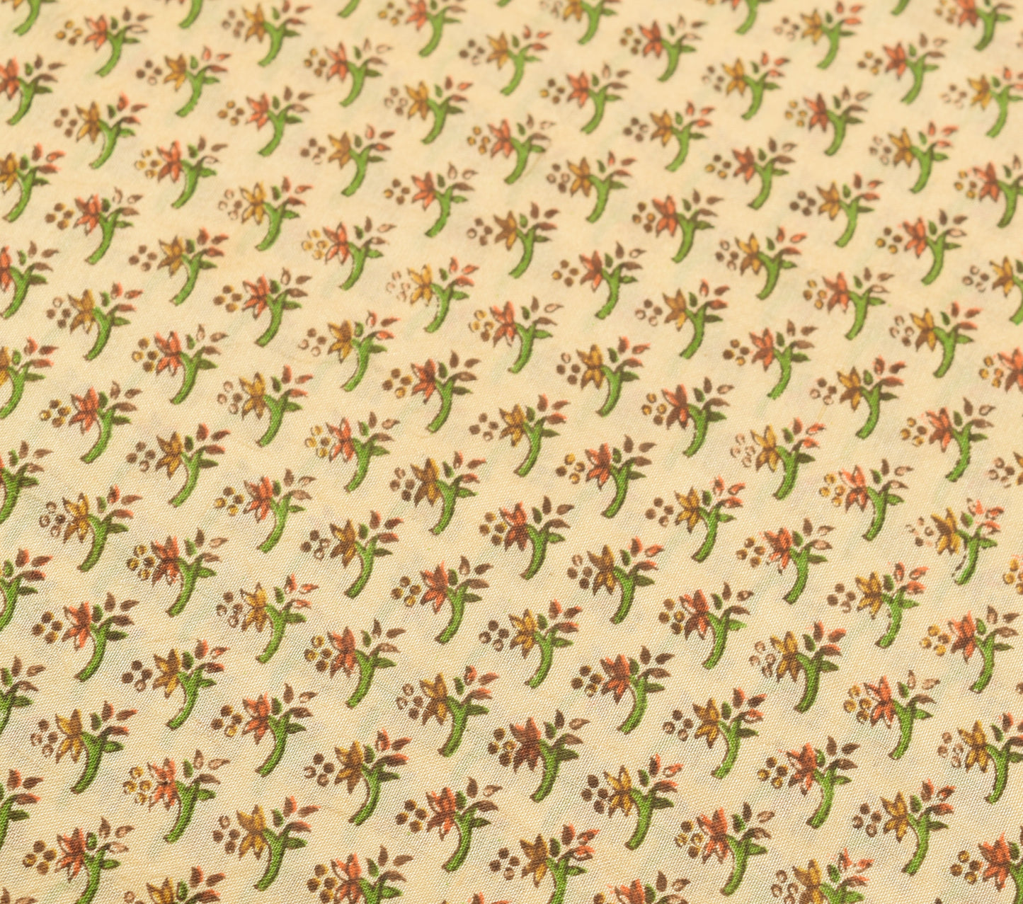 Sushila Vintage Saree 100% Pure Silk Printed Beige Floral Soft Craft Fabric