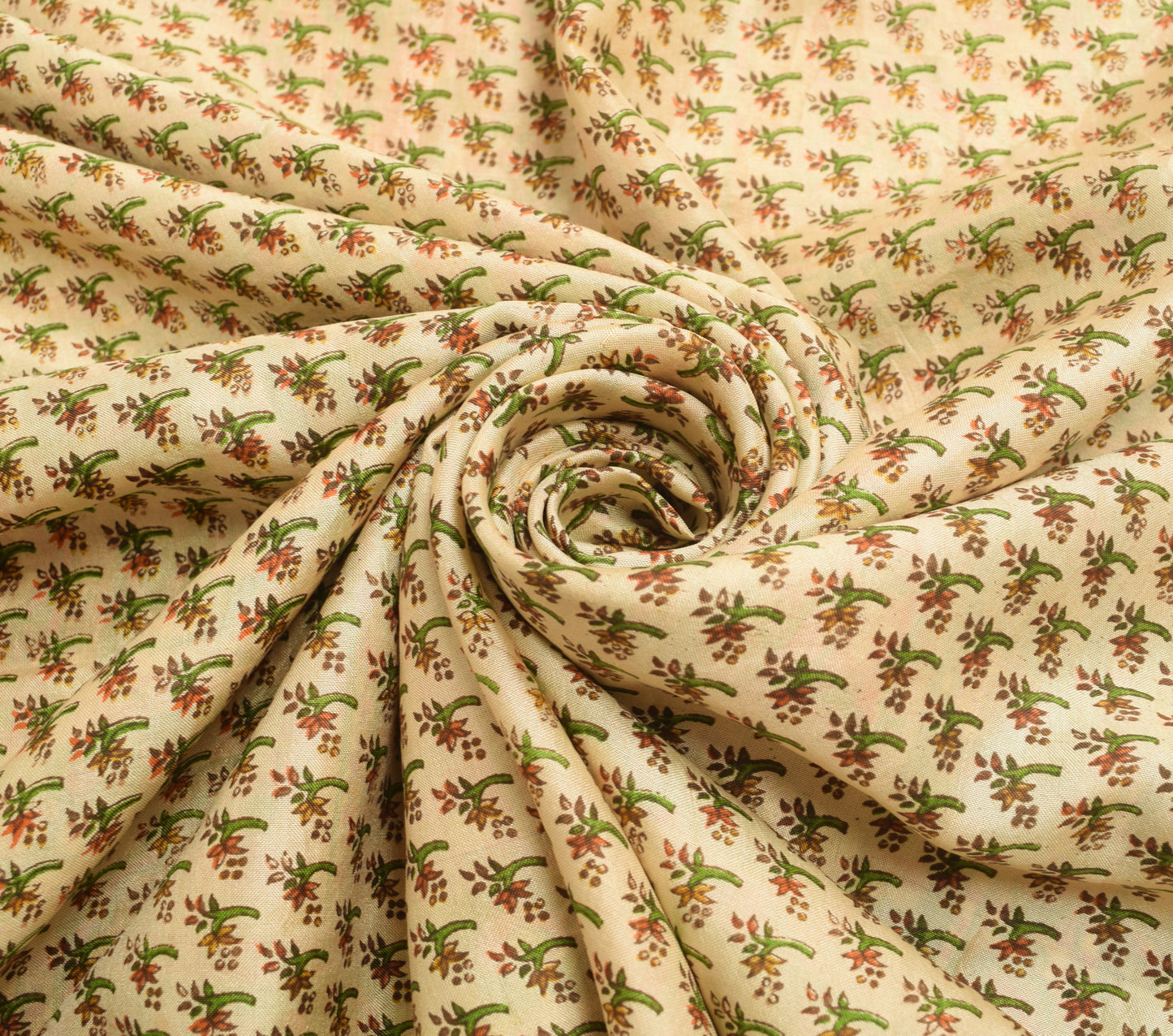 Sushila Vintage Saree 100% Pure Silk Printed Beige Floral Soft Craft Fabric