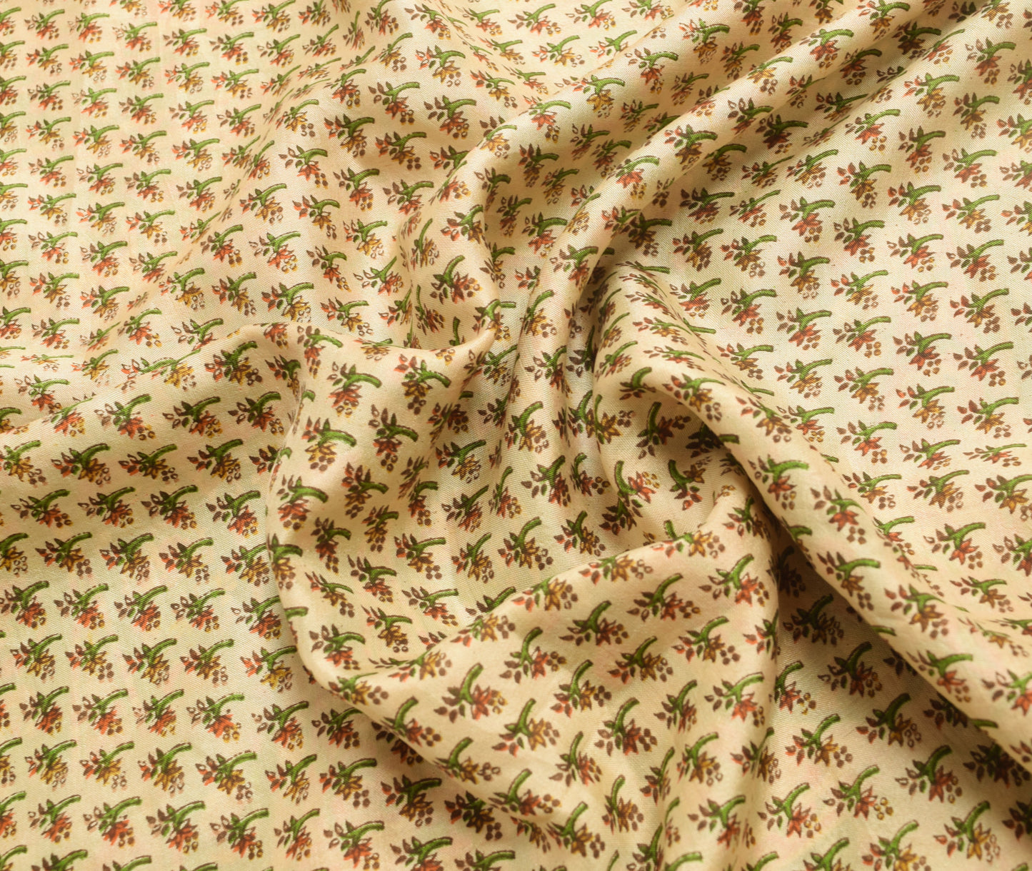 Sushila Vintage Saree 100% Pure Silk Printed Beige Floral Soft Craft Fabric