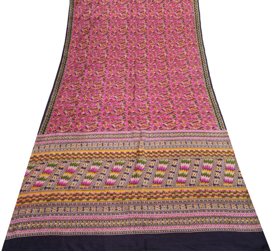 Sushila Vintage Magenta  Saree 100% Pure Silk Printed Indian Soft Craft Fabric