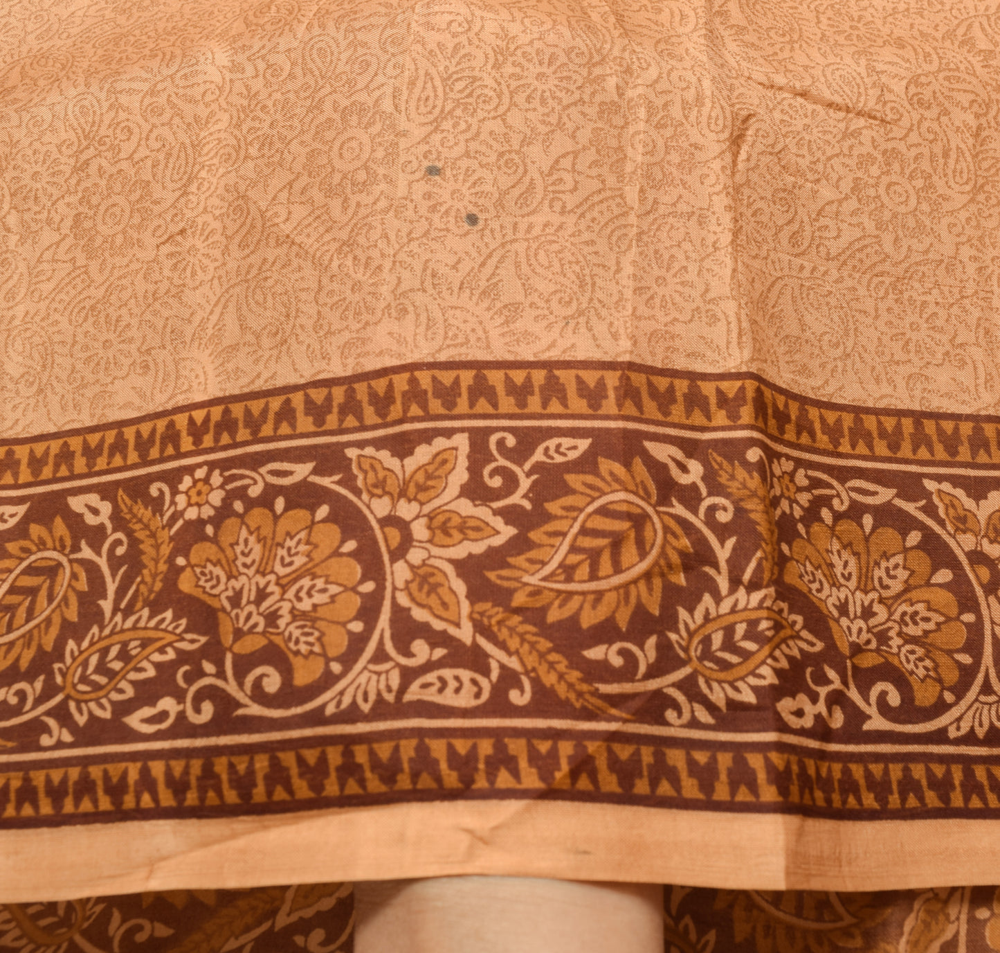 Sushila Vintage Brown Saree 100% Pure Silk Printed Floral Soft Craft Fabric