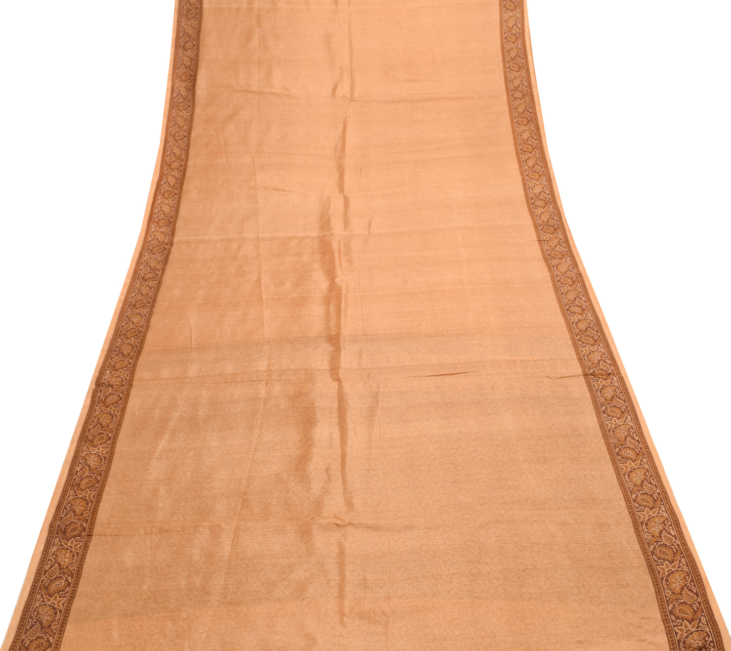 Sushila Vintage Brown Saree 100% Pure Silk Printed Floral Soft Craft Fabric