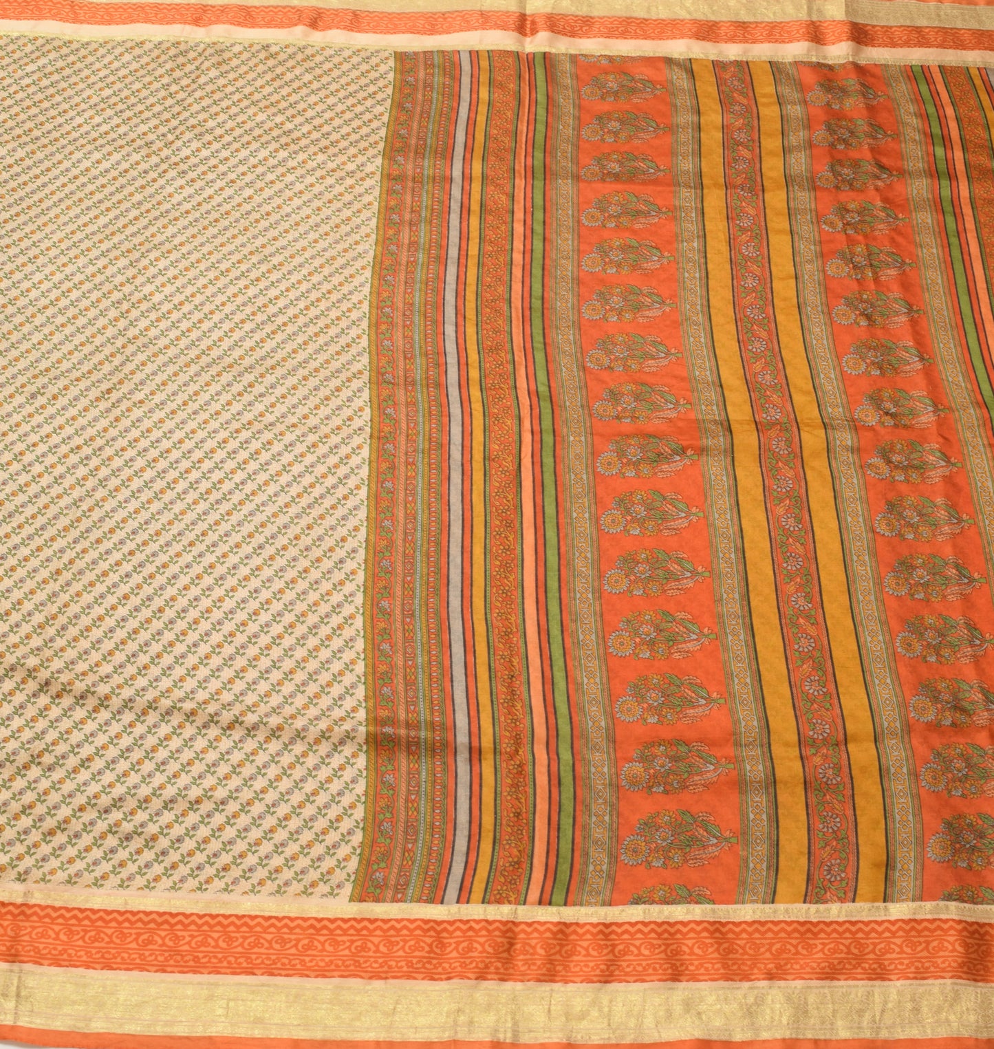 Sushila Vintage Cream Floral Saree 100% Pure Silk Printed Soft Craft Fabric