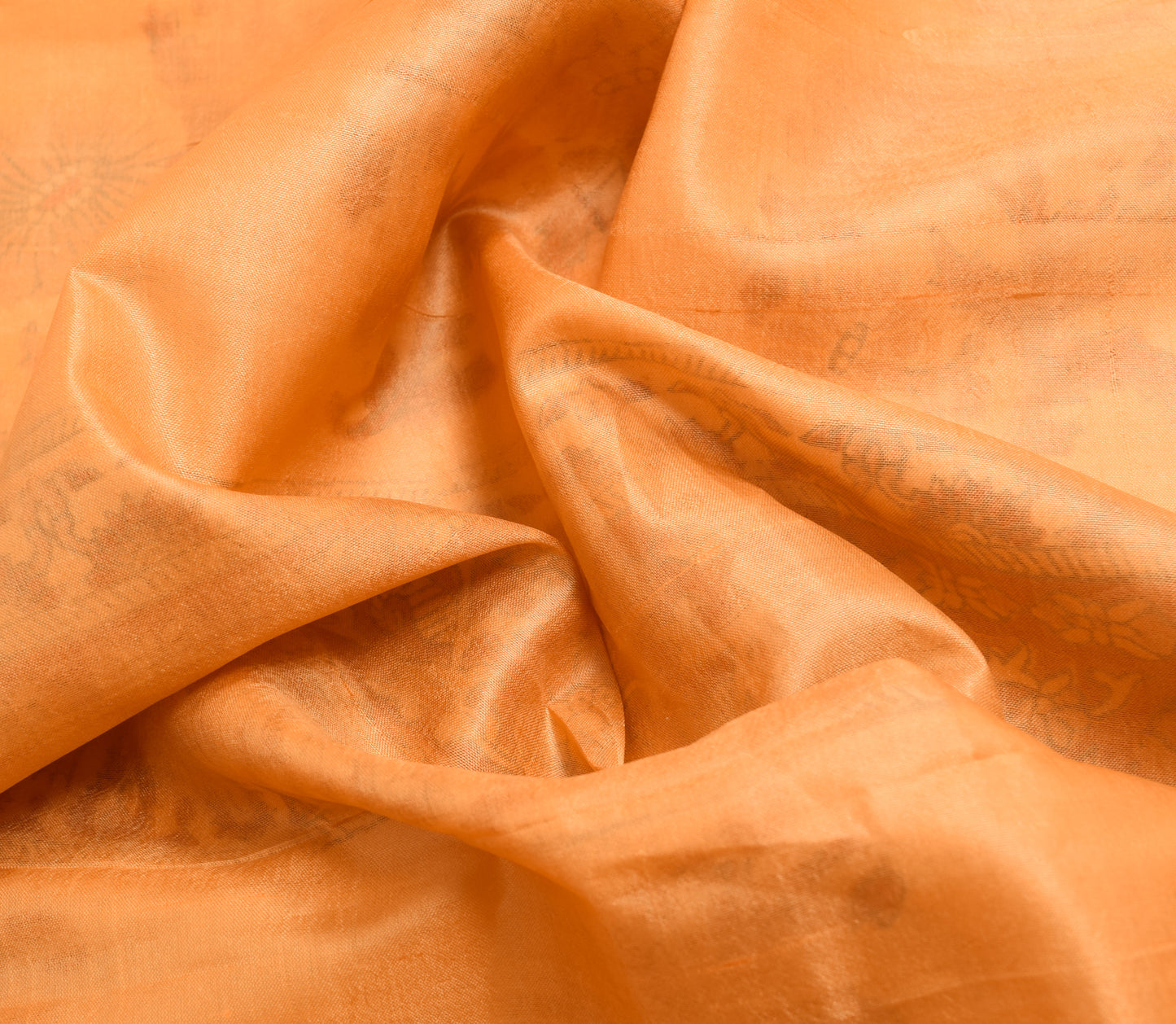 Sushila Vintage Orange Saree 100% Pure Silk Hand Block Printed Craft Fabric