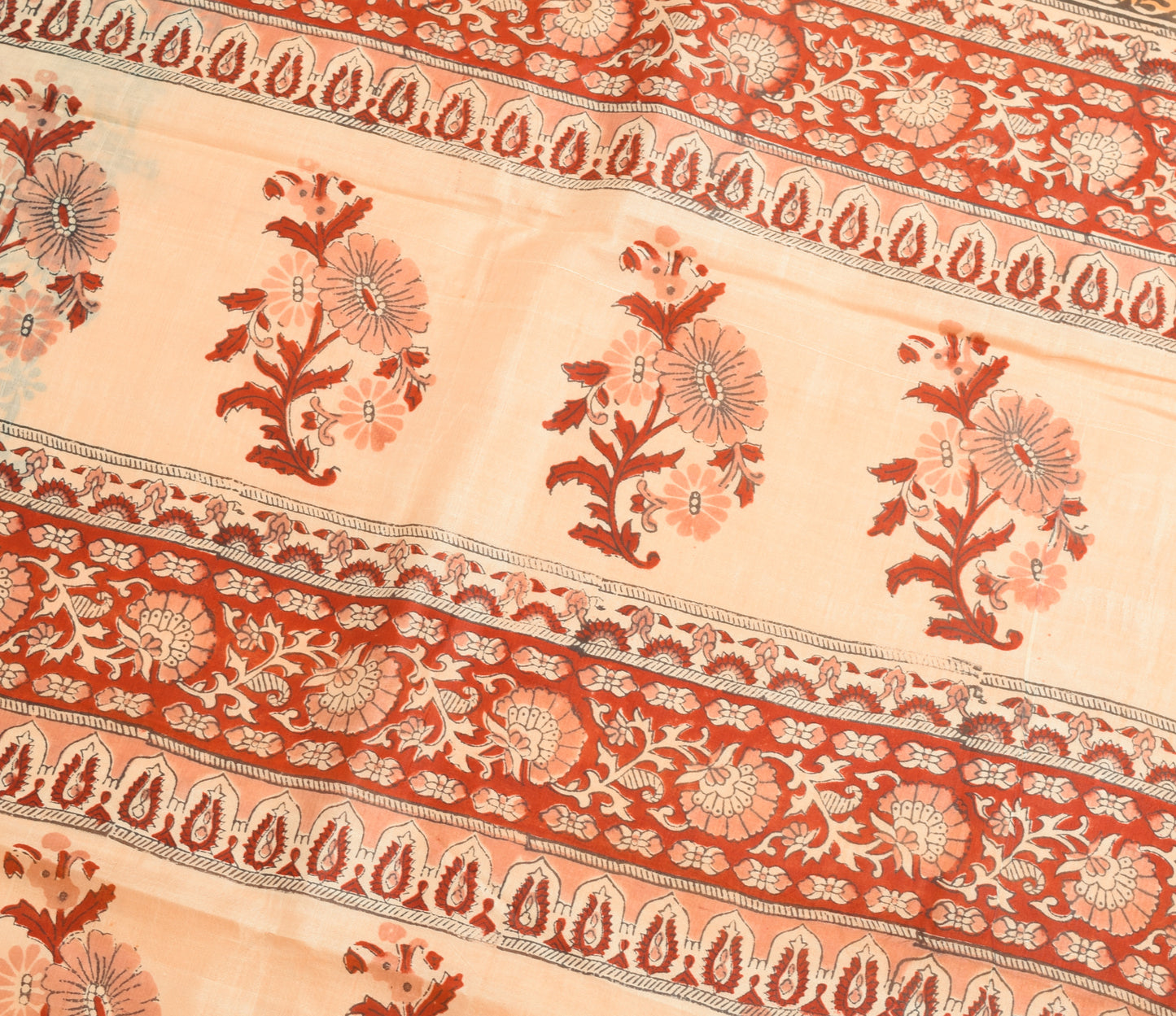 Sushila Vintage Orange Saree 100% Pure Silk Hand Block Printed Craft Fabric