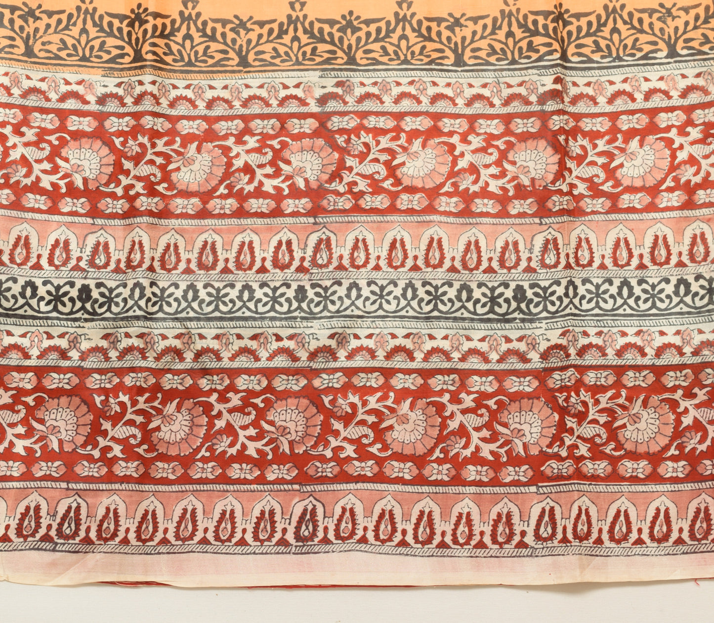 Sushila Vintage Orange Saree 100% Pure Silk Hand Block Printed Craft Fabric