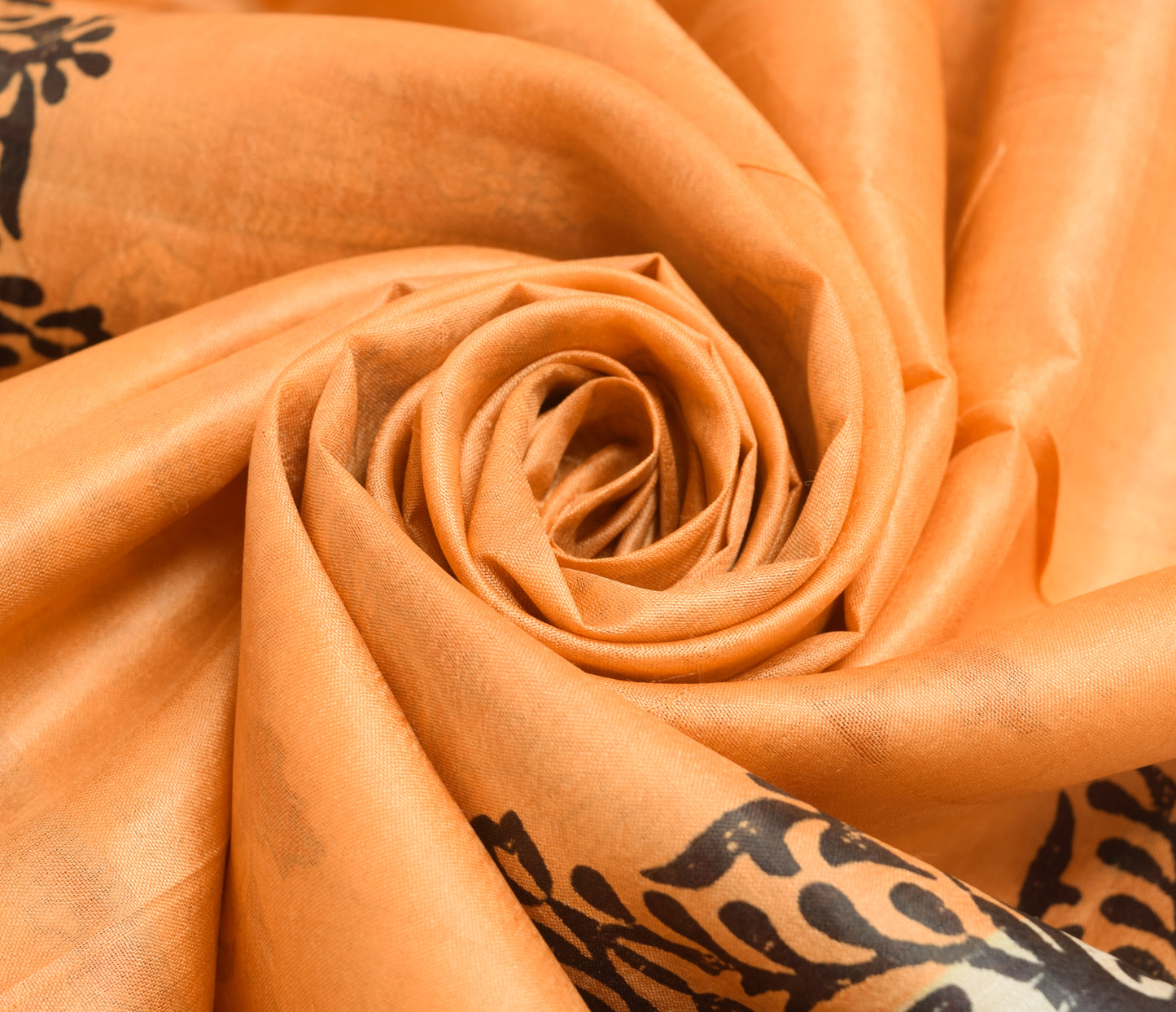 Sushila Vintage Orange Saree 100% Pure Silk Hand Block Printed Craft Fabric