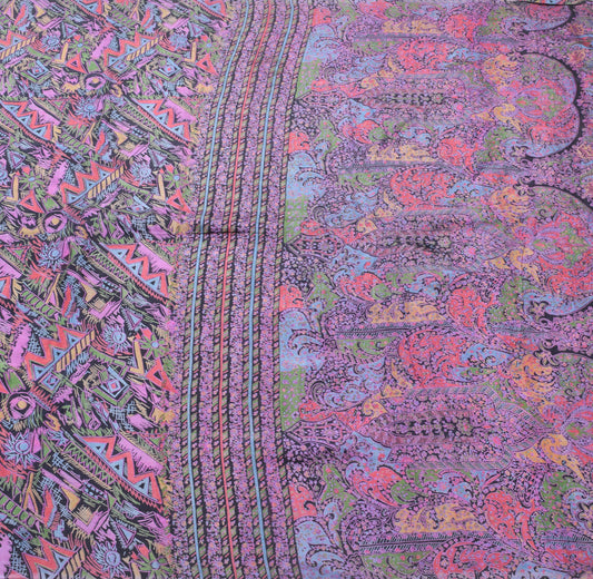 Sushila Vintage Black Saree 100% Pure Silk Abstract Printed Soft Craft Fabric