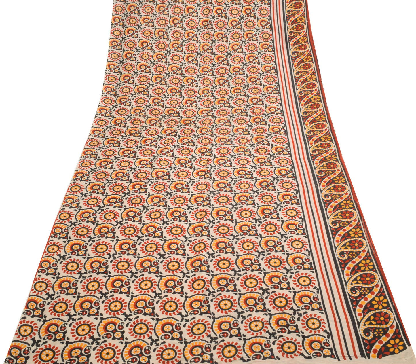 Sushila Vintage Indian Saree 100% Pure Silk Hand Block Printed Soft Craft Fabric
