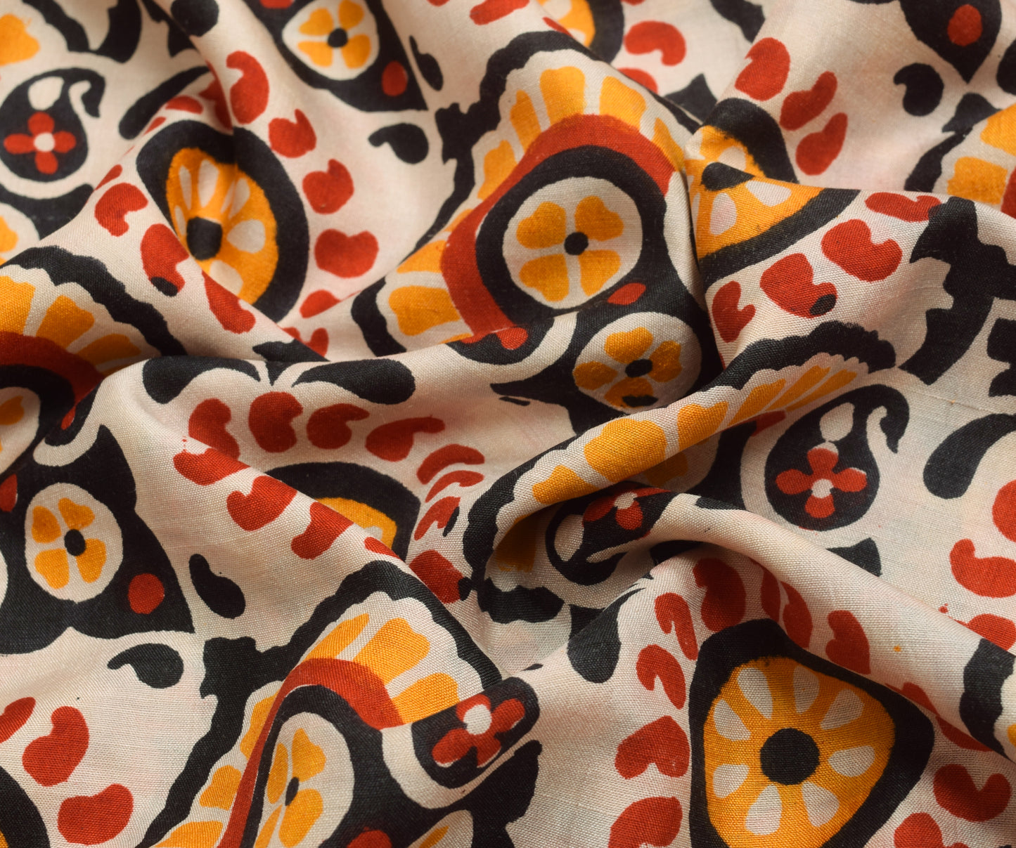 Sushila Vintage Indian Saree 100% Pure Silk Hand Block Printed Soft Craft Fabric