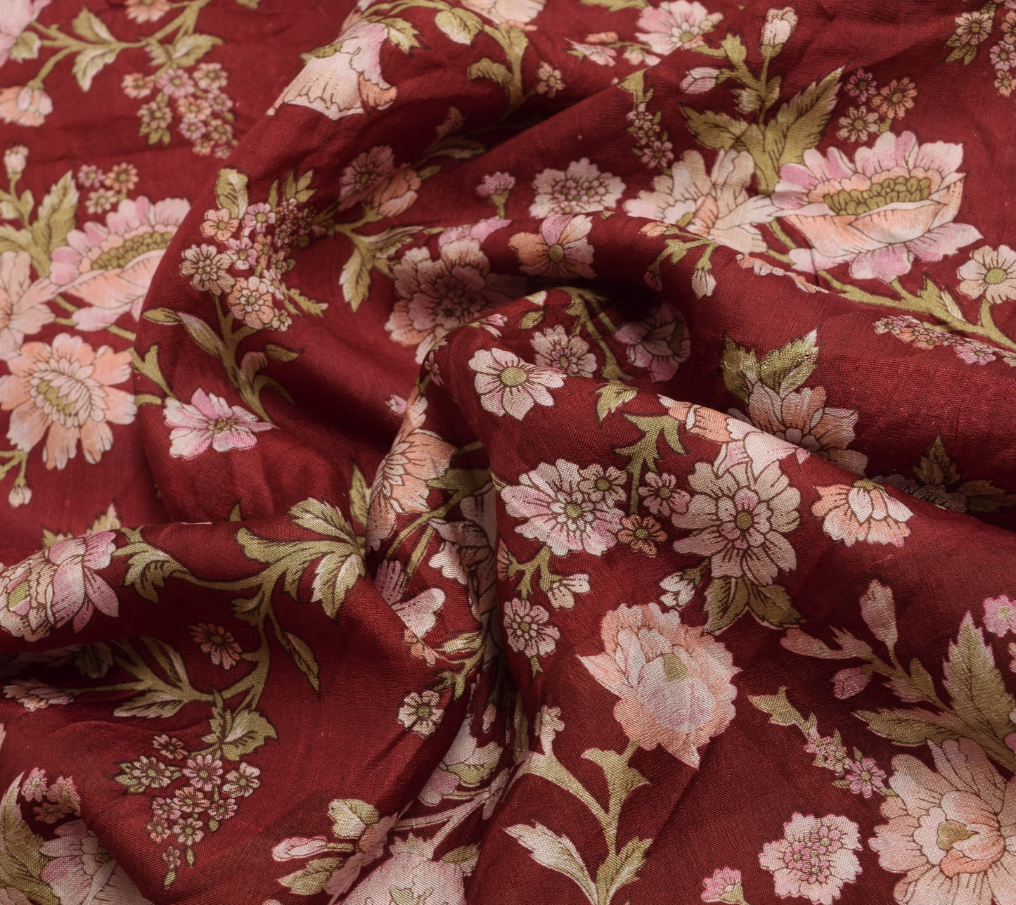 Sushila Vintage Maroon Saree 100% Pure Silk Printed Soft Floral Craft Fabric