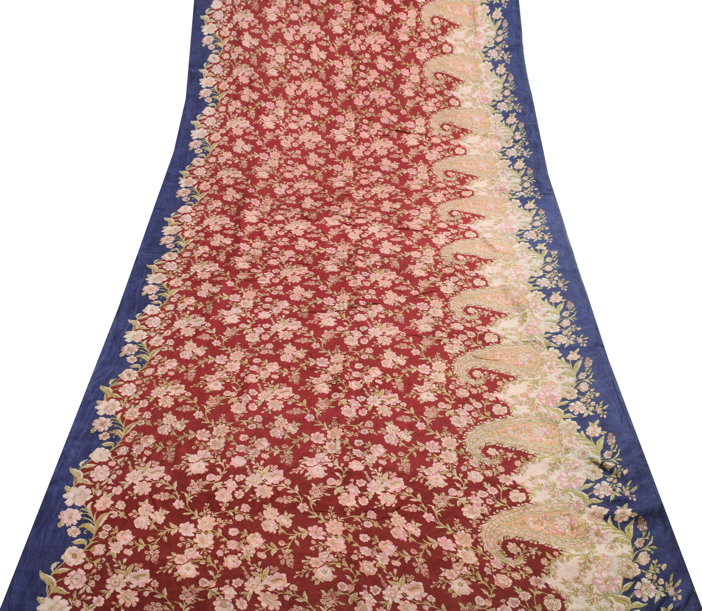 Sushila Vintage Maroon Saree 100% Pure Silk Printed Soft Floral Craft Fabric