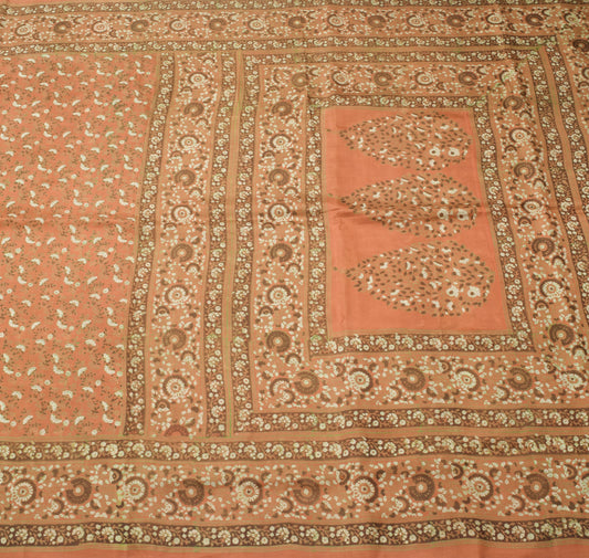 Sushila Vintage Brown Saree 100% Pure Silk Hand Block Printed Soft Craft Fabric