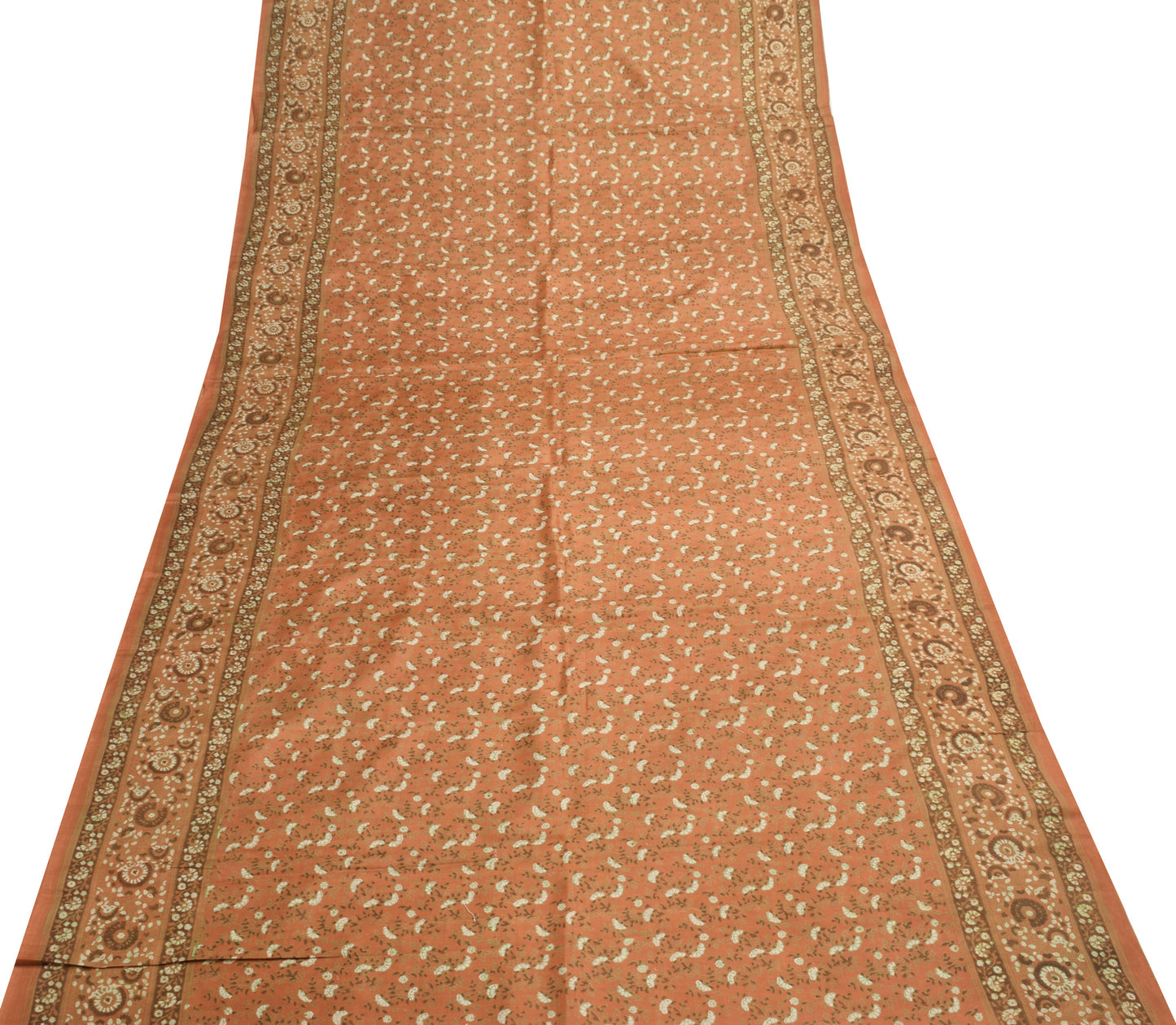 Sushila Vintage Brown Saree 100% Pure Silk Hand Block Printed Soft Craft Fabric