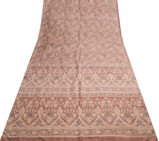 Sushila Vintage Brown Saree Pure Silk Printed Floral Casual Soft Craft Fabric