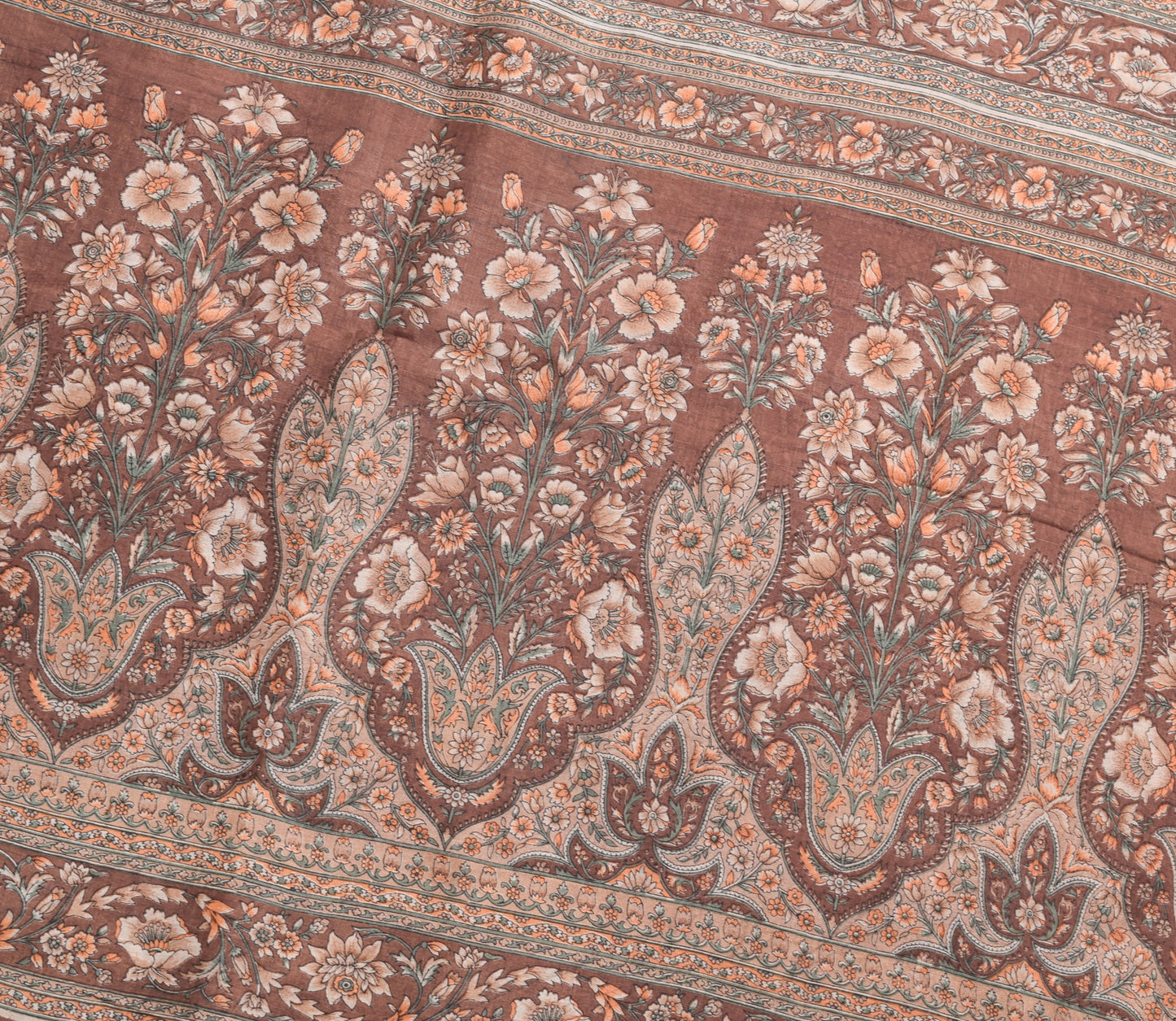 Sushila Vintage Brown Saree Pure Silk Printed Floral Casual Soft Craft Fabric