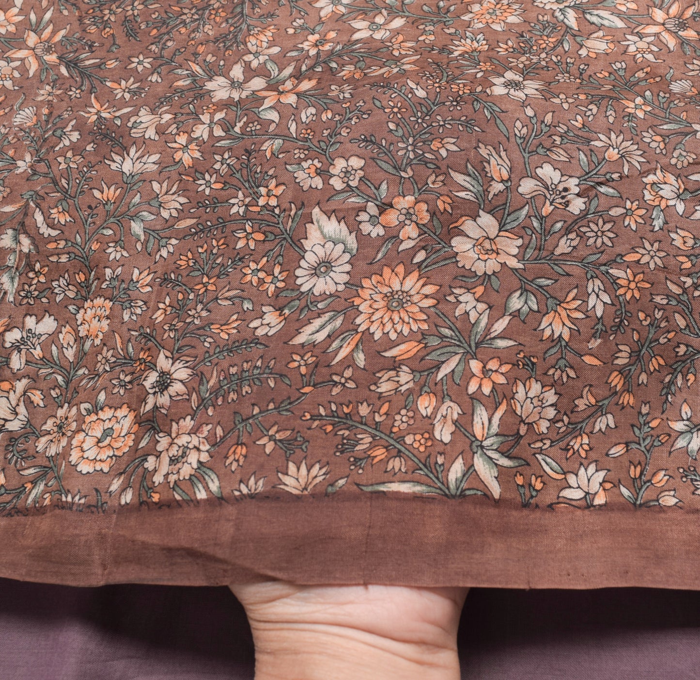 Sushila Vintage Brown Saree Pure Silk Printed Floral Casual Soft Craft Fabric