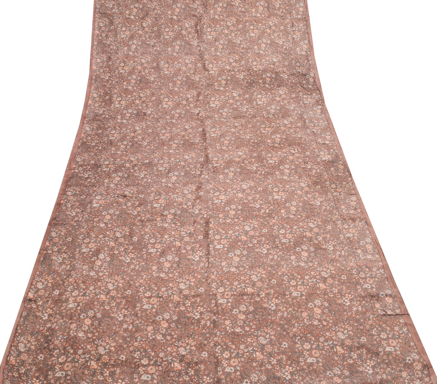 Sushila Vintage Brown Saree Pure Silk Printed Floral Casual Soft Craft Fabric