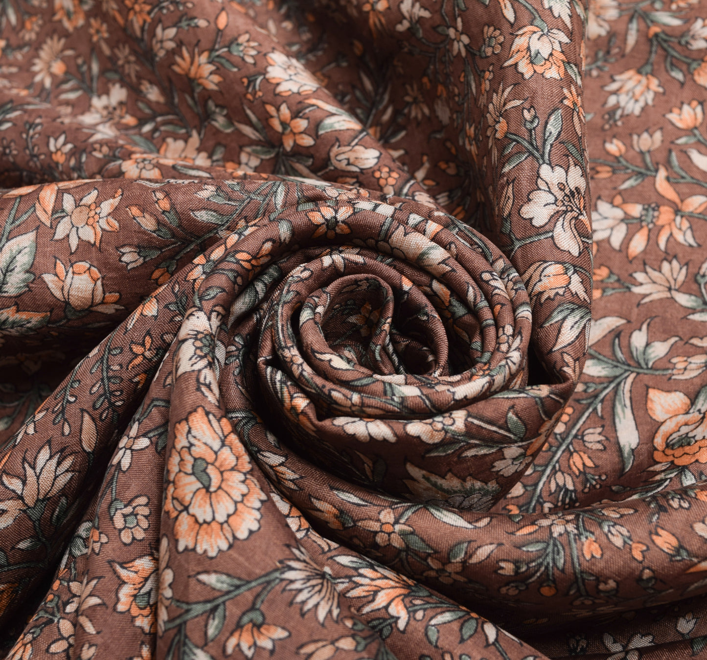 Sushila Vintage Brown Saree Pure Silk Printed Floral Casual Soft Craft Fabric