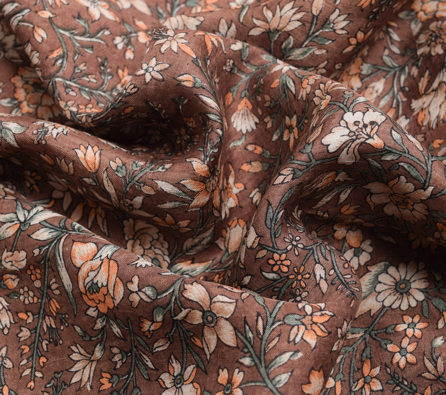 Sushila Vintage Brown Saree Pure Silk Printed Floral Casual Soft Craft Fabric