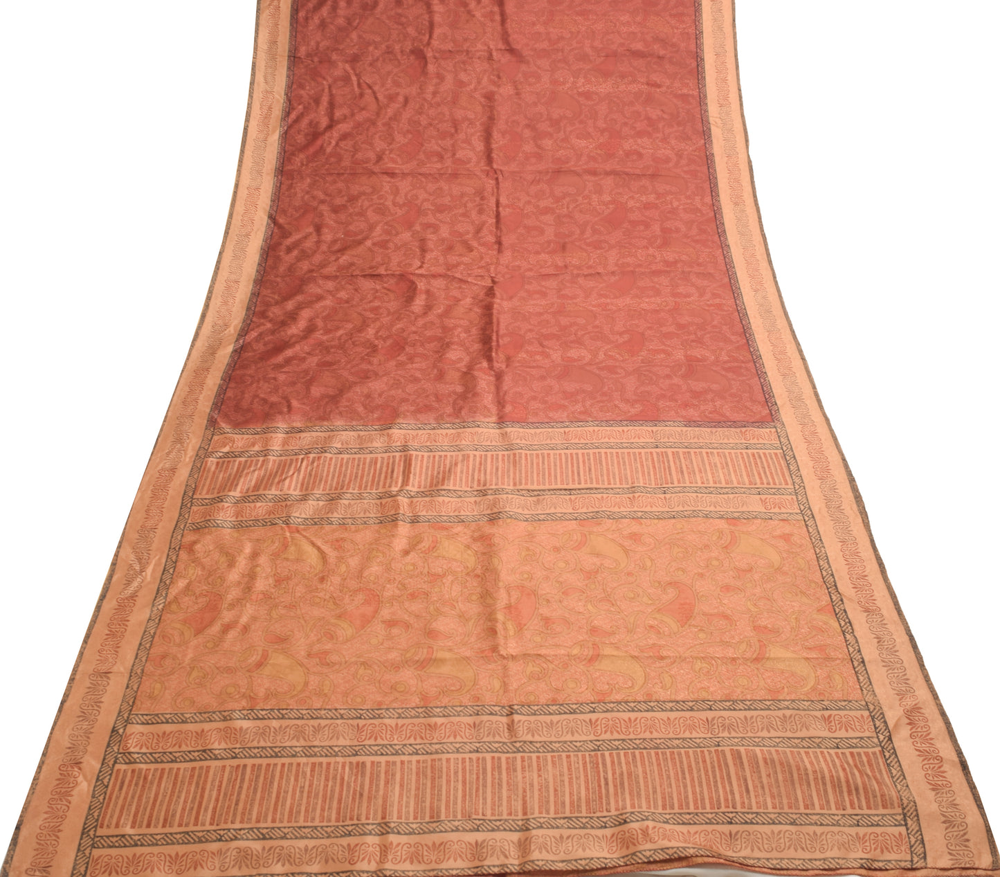 Sushila Vintage Saree 100% Pure Silk Printed & Woven Paisley Soft Craft Fabric