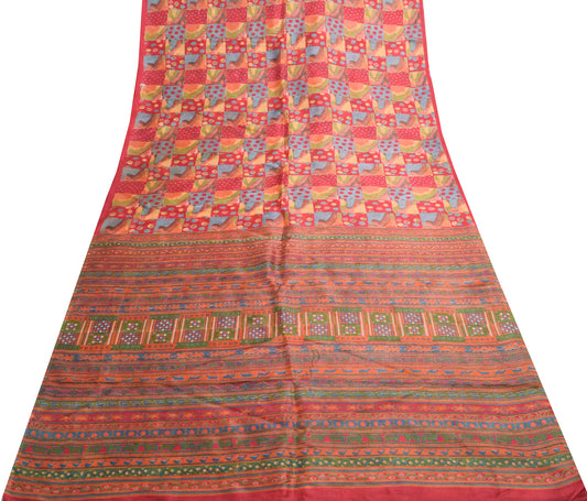 Sushila Vintage Multi-Color Saree 100% Pure Silk Printed Women's Craft Fabric